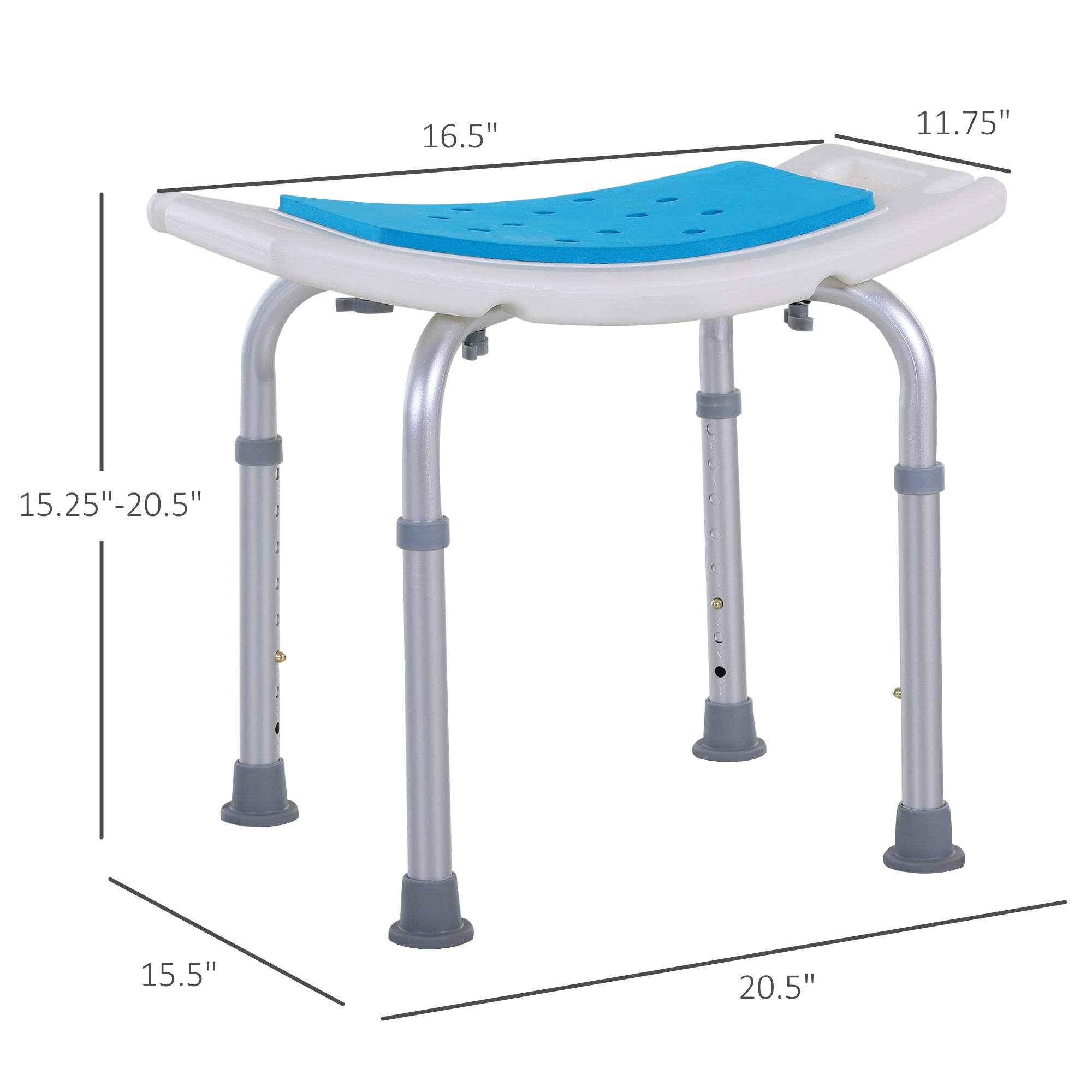 Homcom 6-Level Adjustable Curved Bath Stool Spa Shower Chair Non-Slip Design for the Elderly, Injured, & Pregnant Women