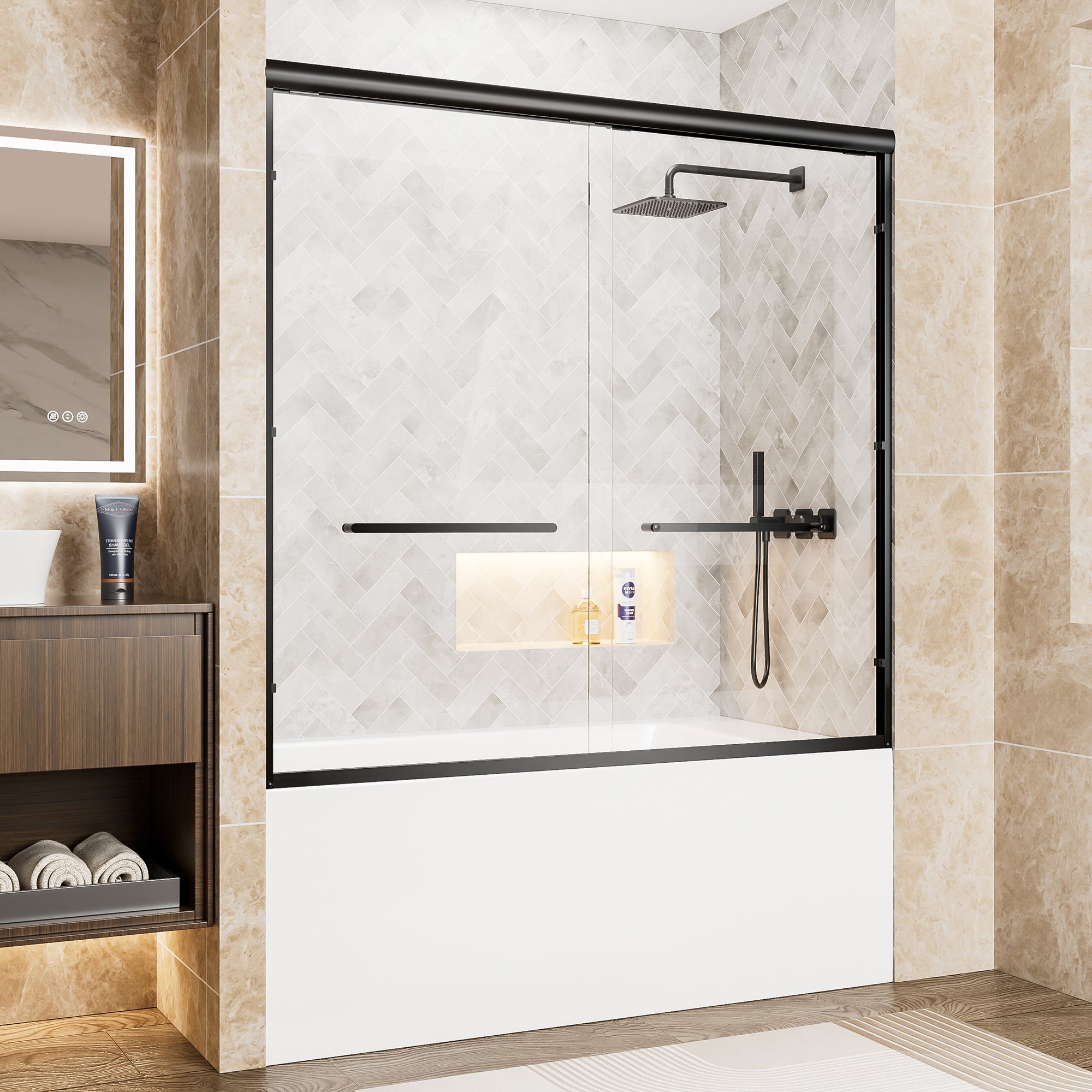 56-60 x 57 in Framed Sliding Bathtub Door - 56-60 x 57 in / Matte Black / Low-Profile Track view 2