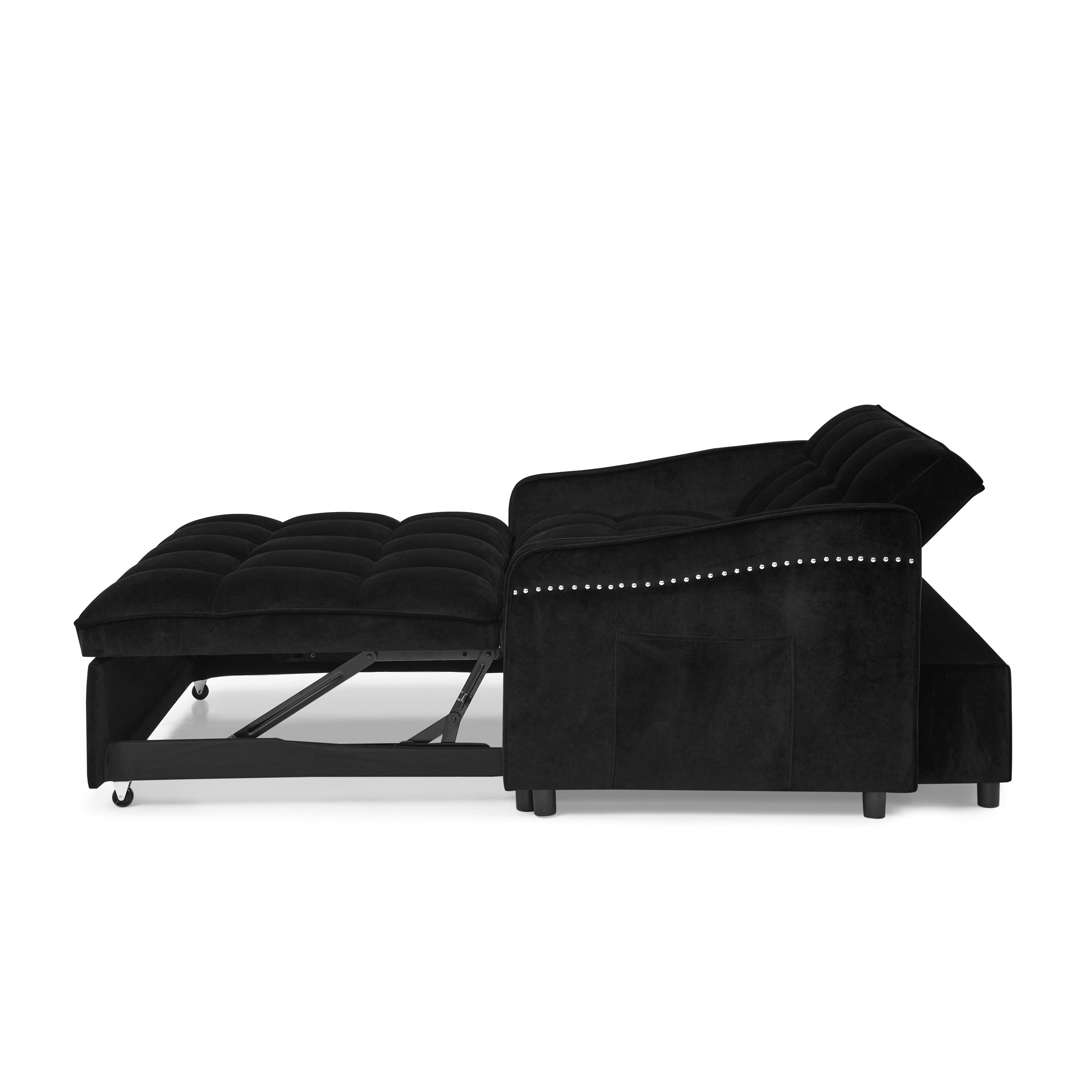 Loveseats Sofa Bed with Pull-out Bed,Adjsutable Back and Two Arm Pocket,TypeC and USB Charging with Copper nail,Black (47"x53"x31")