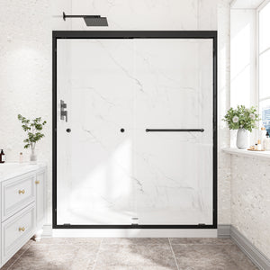 55-60 x 72 in reversible bypass shower door matte black front view