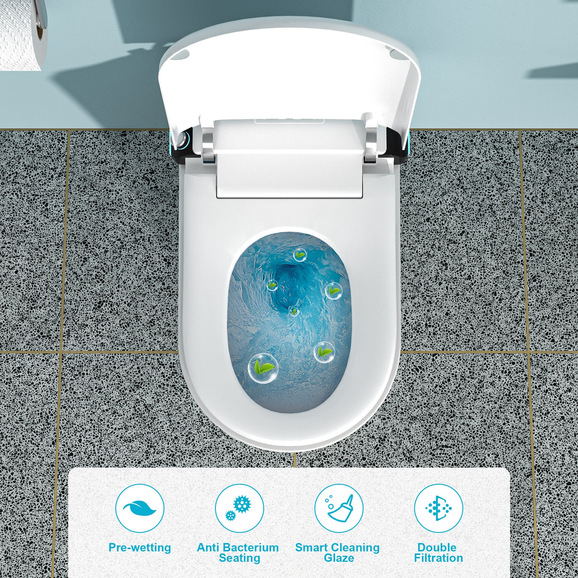 Smart Toilet with Bidet Built in, Auto Open & Close, Elongated Heated seat, Foot Sensor Flush, LED Display, Warm Water Wash, Dryer, Night Light