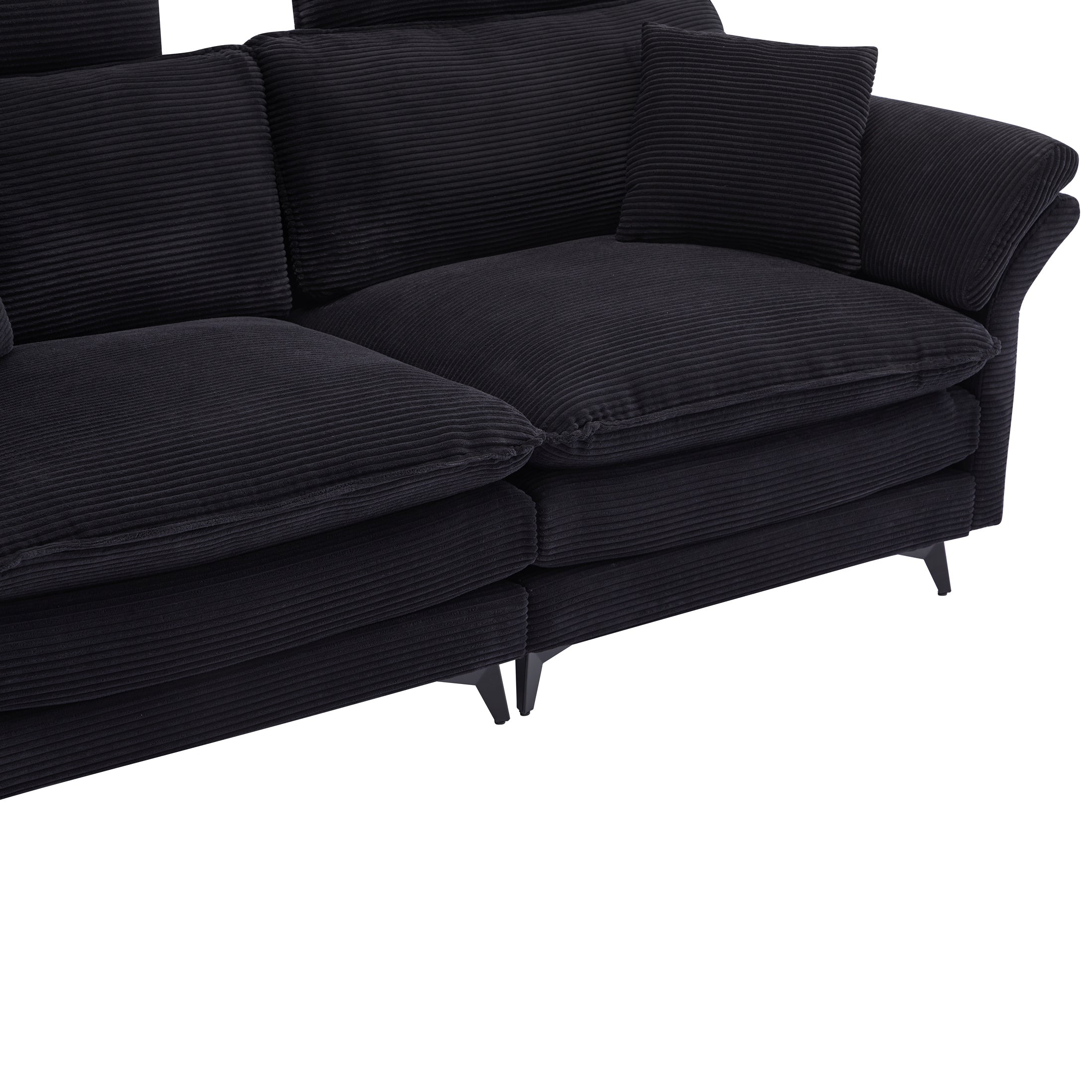 [New] Deep Seat Sectional Sofa, Comfortable Cloud Sofa with Ottomans, loveseat or 4-seater Sofa, 85.8''Modern Corduroy Upholstered Sectional Sofa for Living Room, Apartment, Studio, Office (Black).