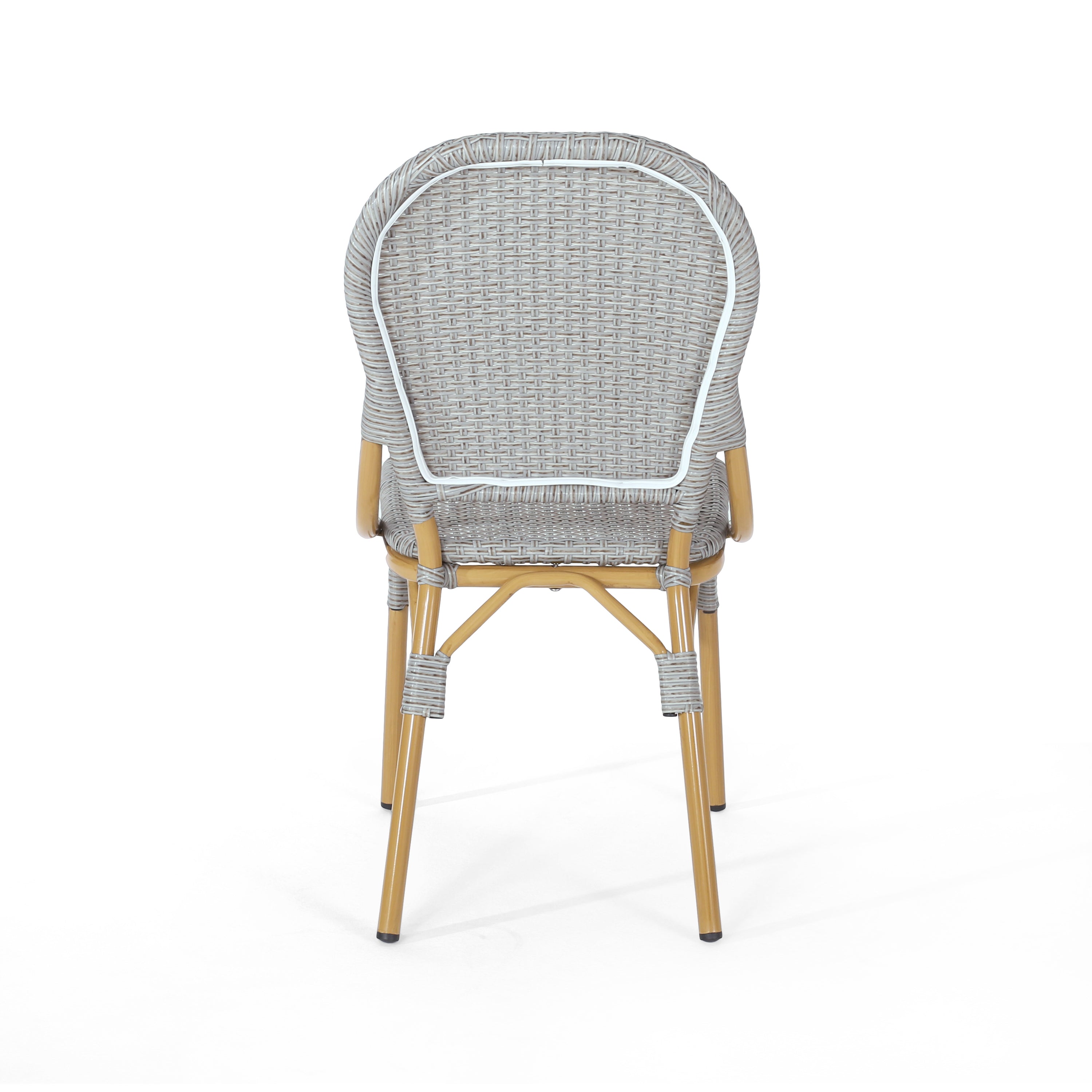 Outdoor PE Rattan and Aluminum Armless French Bistro Chairs, Set of 2, Gray and Bamboo Finish