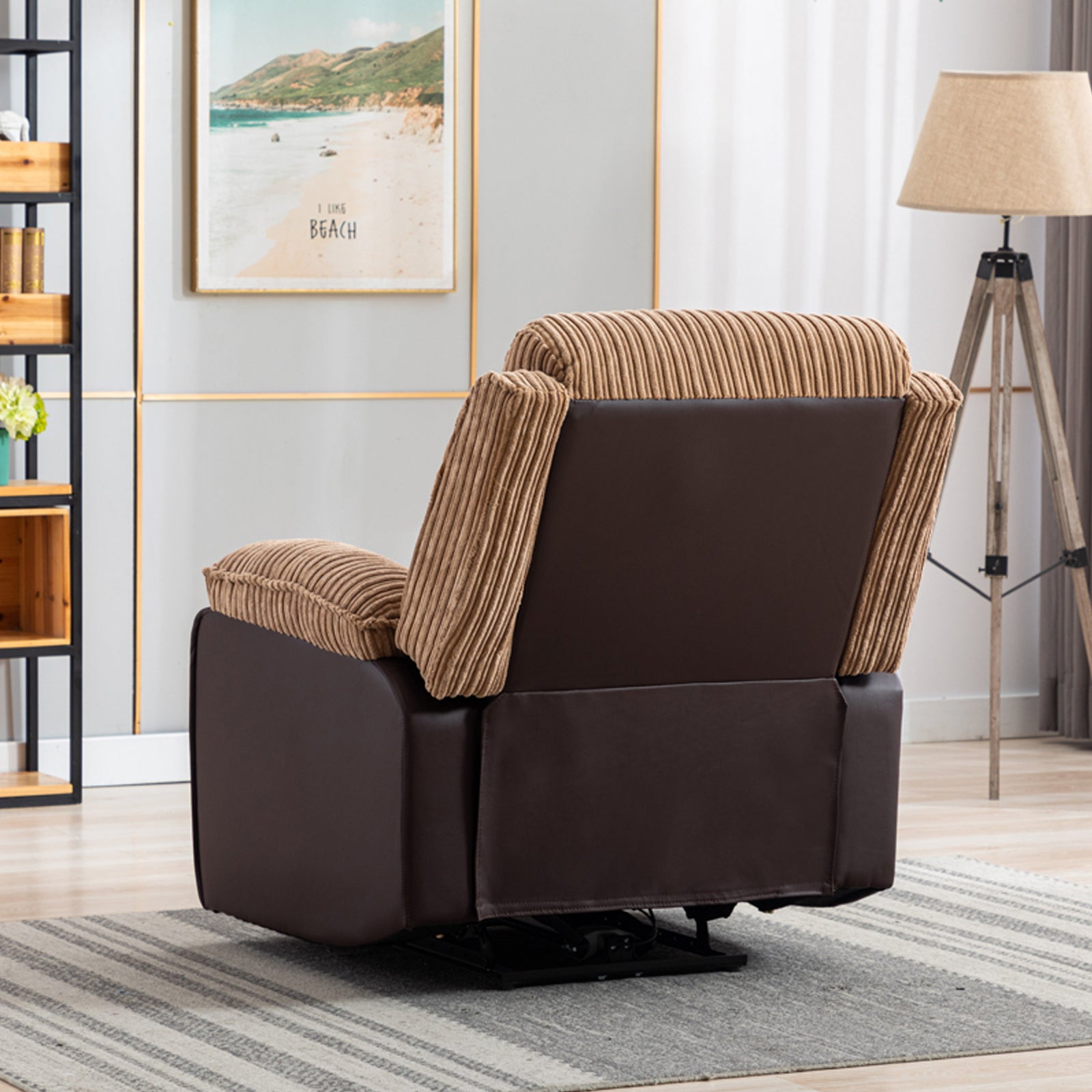 Brown Fabric Recliner Chair  Theater Single Recliner Thick Seat and Backrest, suitable for living room, side bags Electric sofa chair, electric remote control.The angle can adjust freely