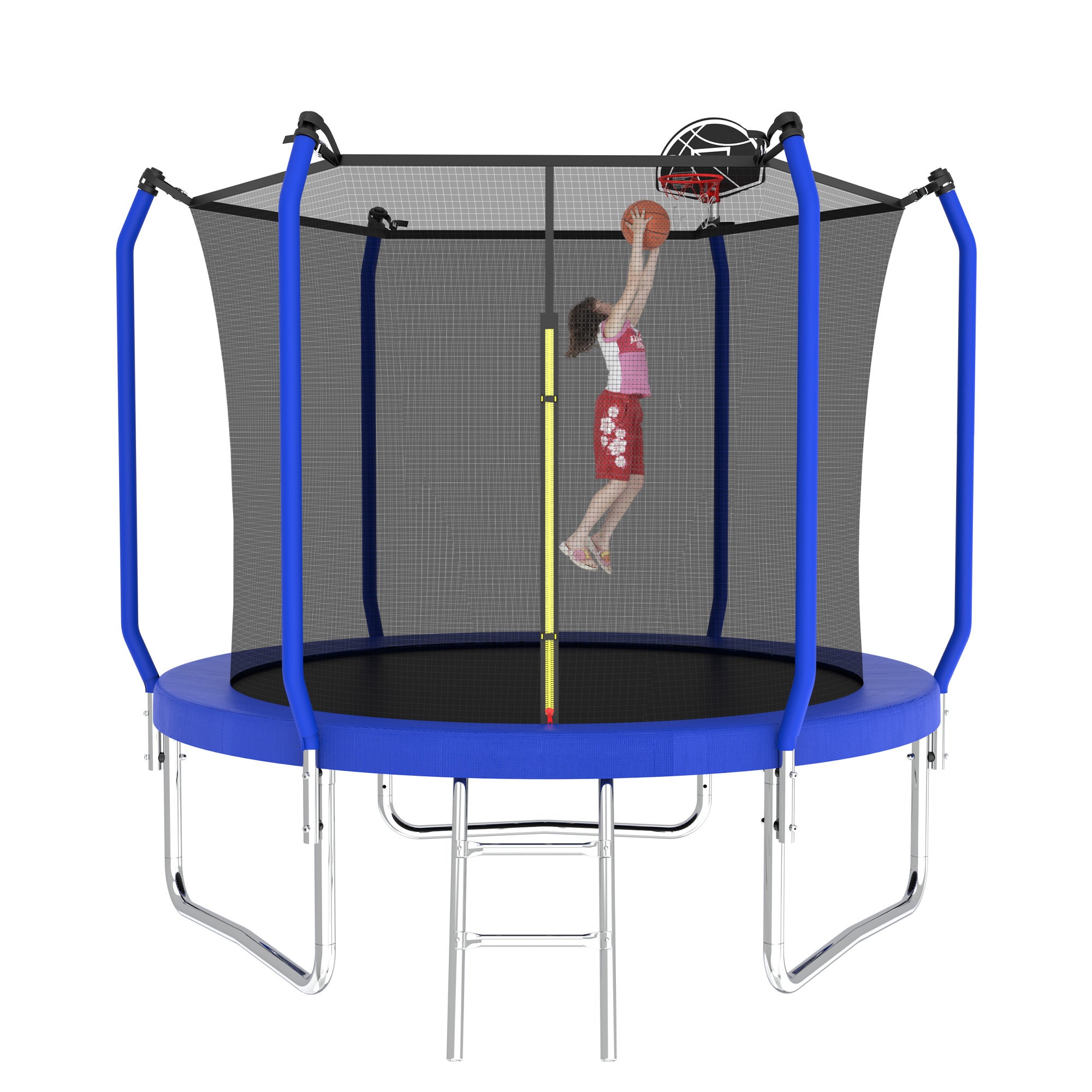 10FT Trampoline with Basketball Hoop,  ASTM Approved Reinforced Type Outdoor Trampoline with Enclosure Net