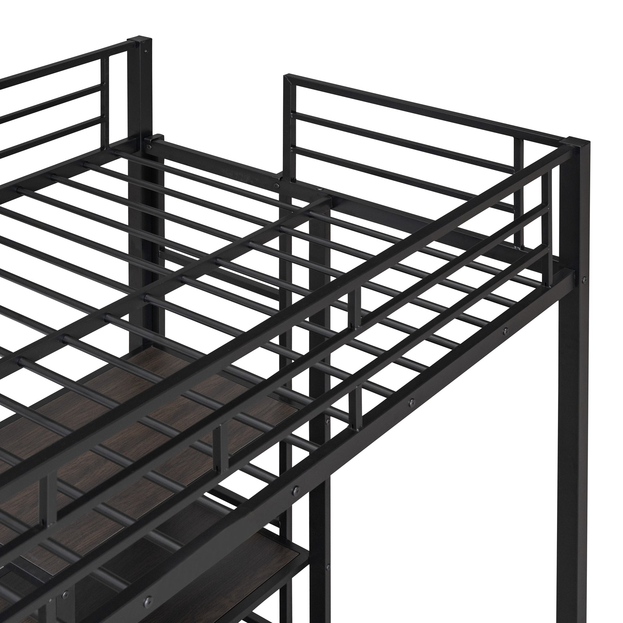 Twin Size Loft Bed with Desk and Whiteboard, Metal Loft Bed with 3 Shelves and Ladder, Black