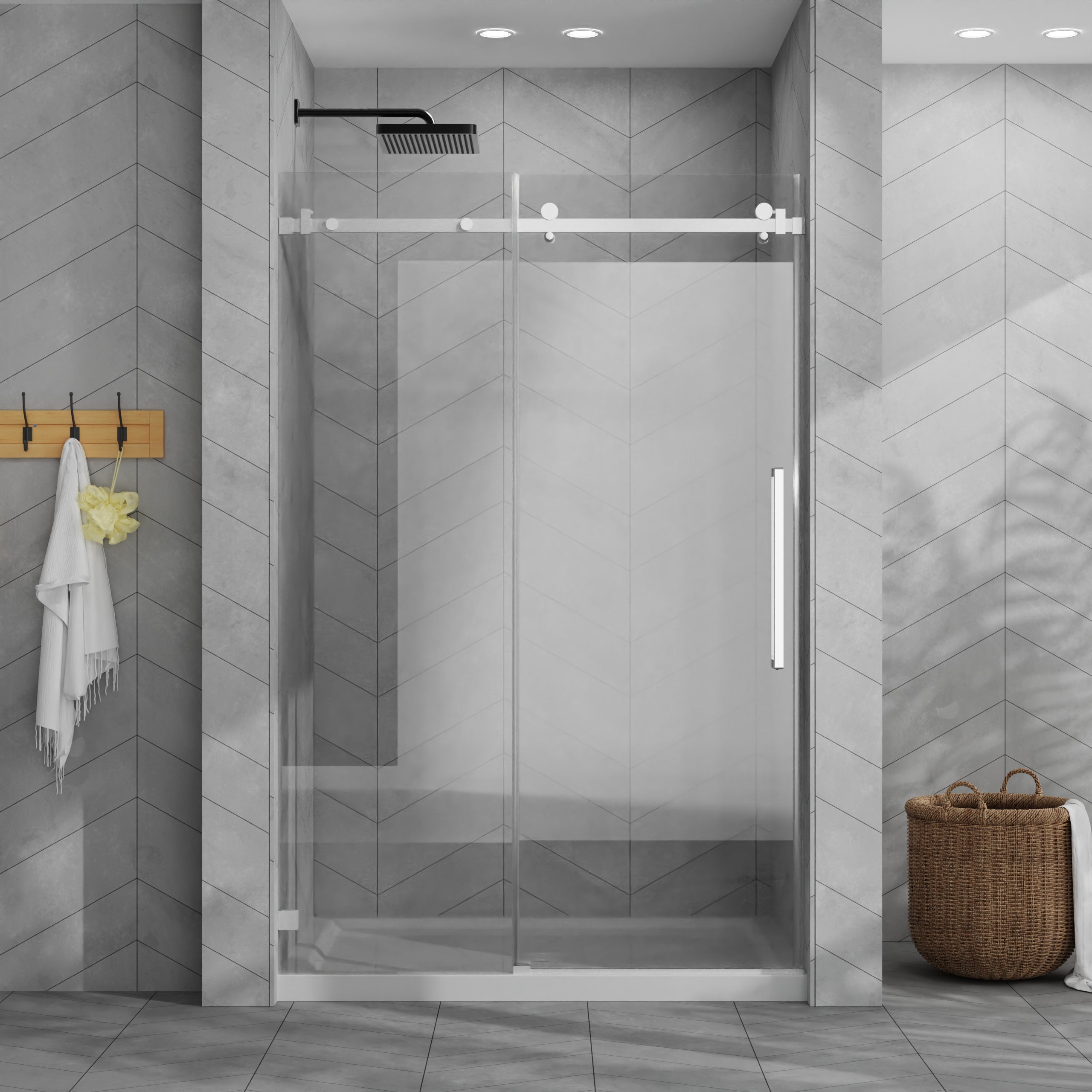 48 x 72 in Sliding Shower Door with Base - 48 x 72 in / Chrome / White Base view 2