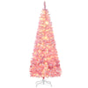 HOMCOM 6ft Prelit Snow Flocked Artificial Christmas Tree with Pencil Shape, Pine Realistic Branches, Warm White LED lights, Auto Open, Pink and White