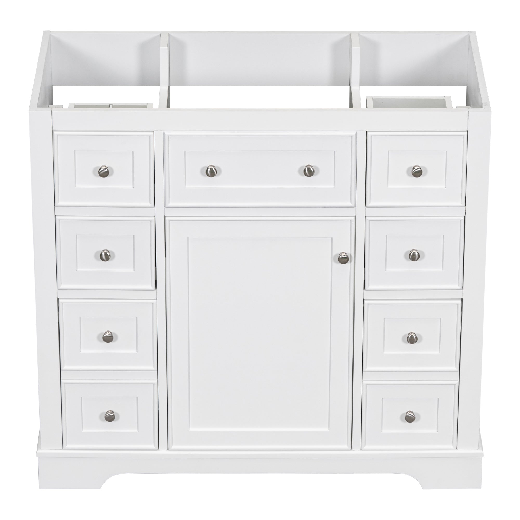 36" Bathroom Vanity without Sink, Cabinet Base Only, One Cabinet and Six Drawers, White