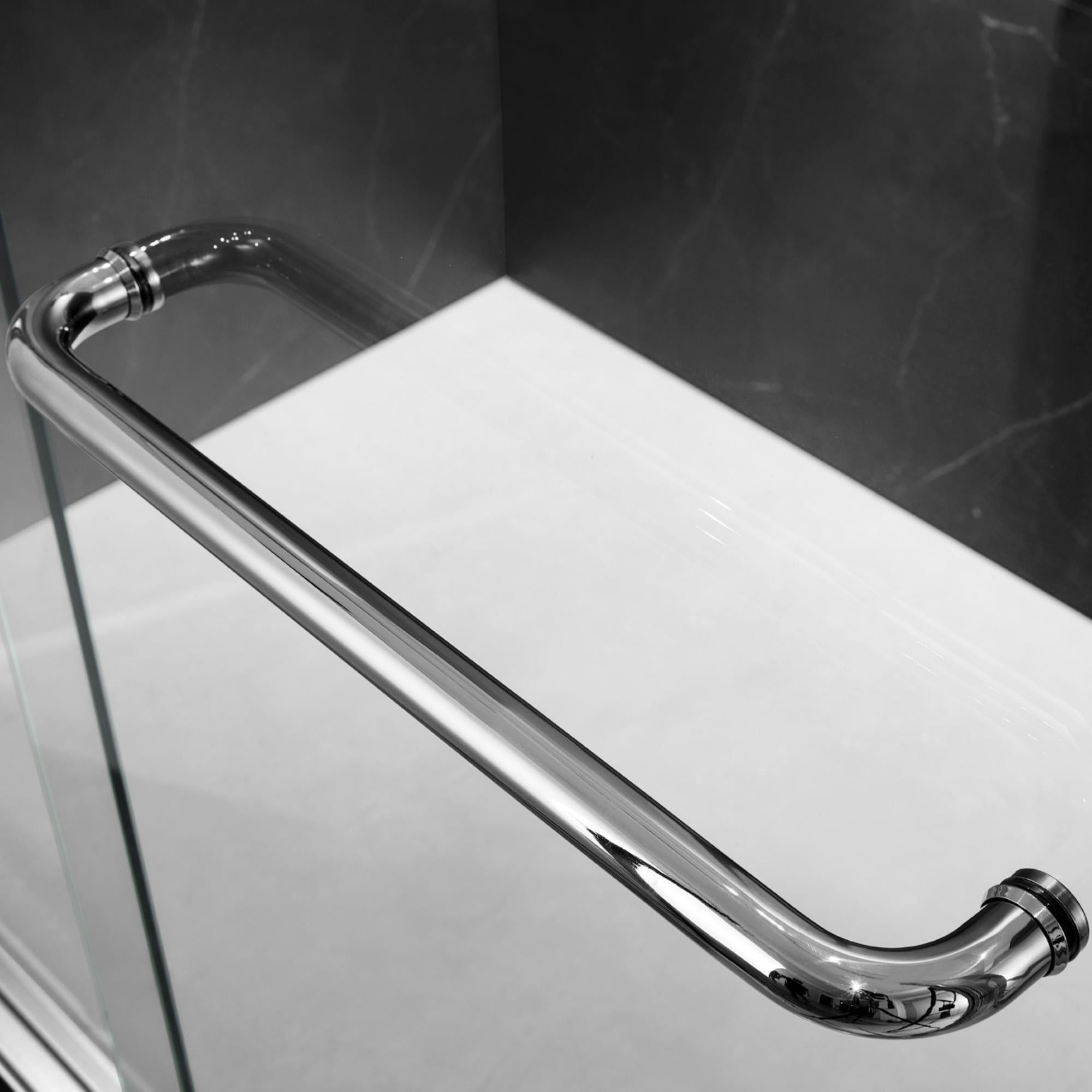 Frameless sliding shower door 60 in. by 74 in. brushed nickel angled view