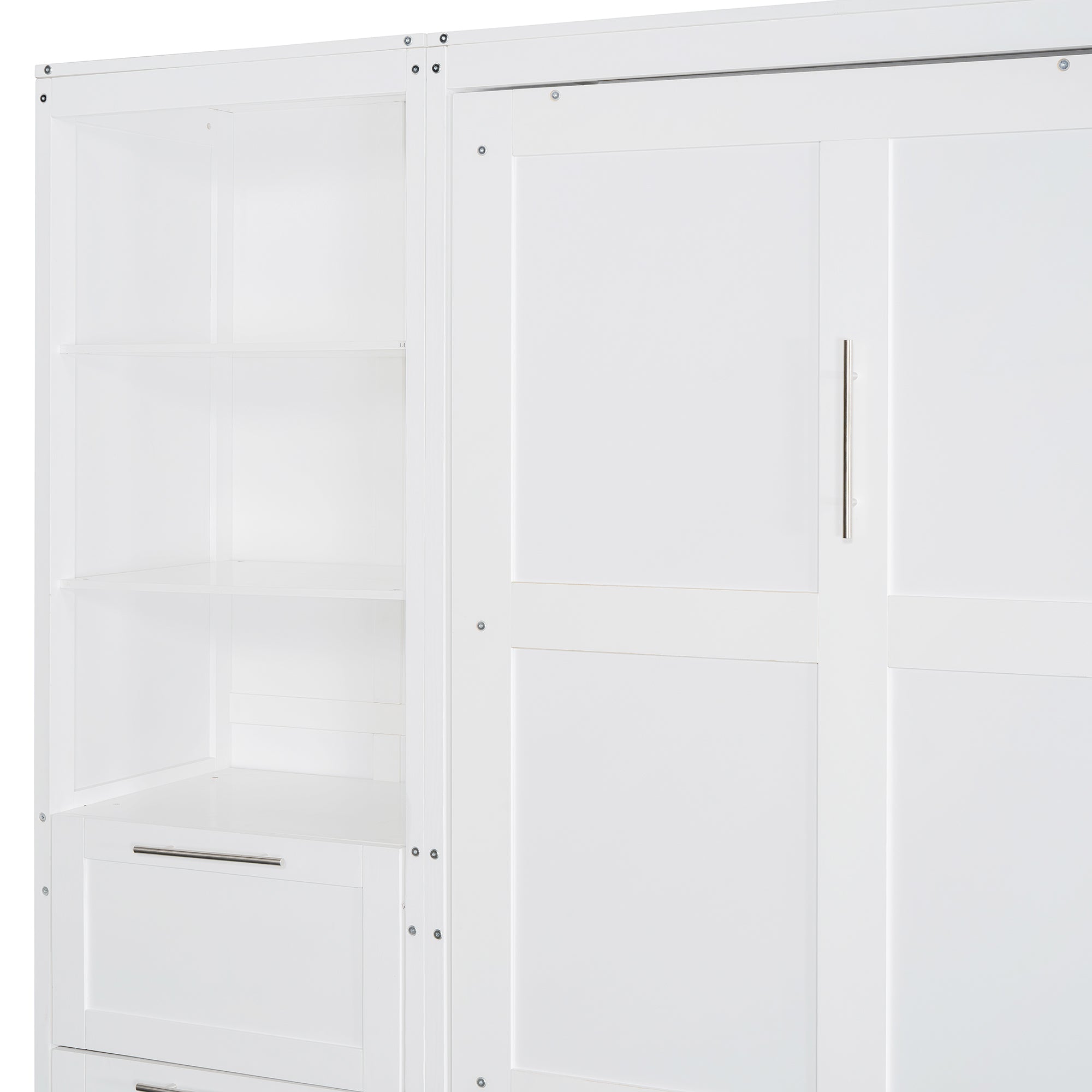 Queen Size Murphy Bed Wall Bed with Closet ,Drawers and Shelves,White