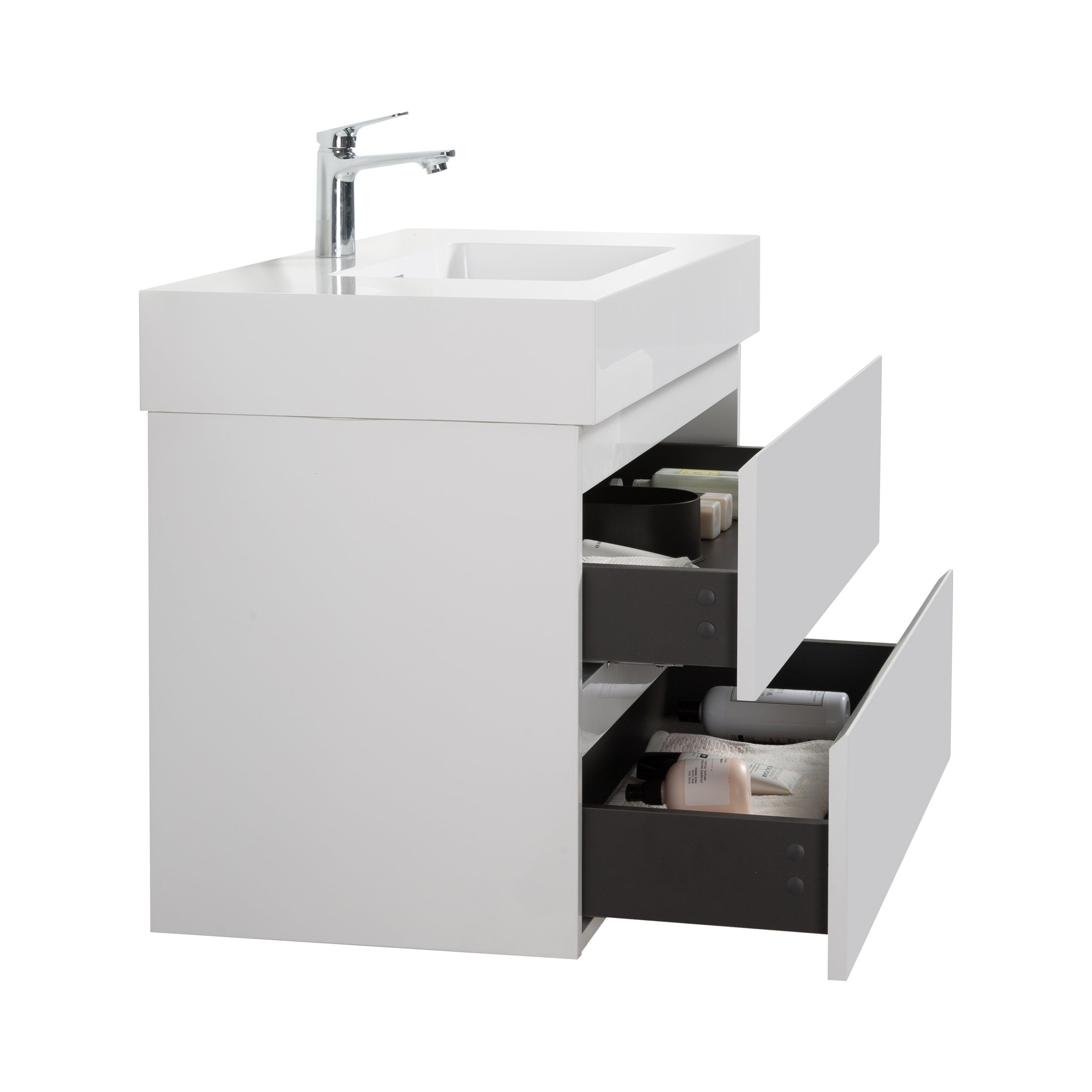 Alice 36" White Bathroom Vanity with Sink, Large Storage Wall Mounted Floating Bathroom Vanity for Modern Bathroom, One-Piece White Sink Basin without Drain and Faucet, Pre-assembled