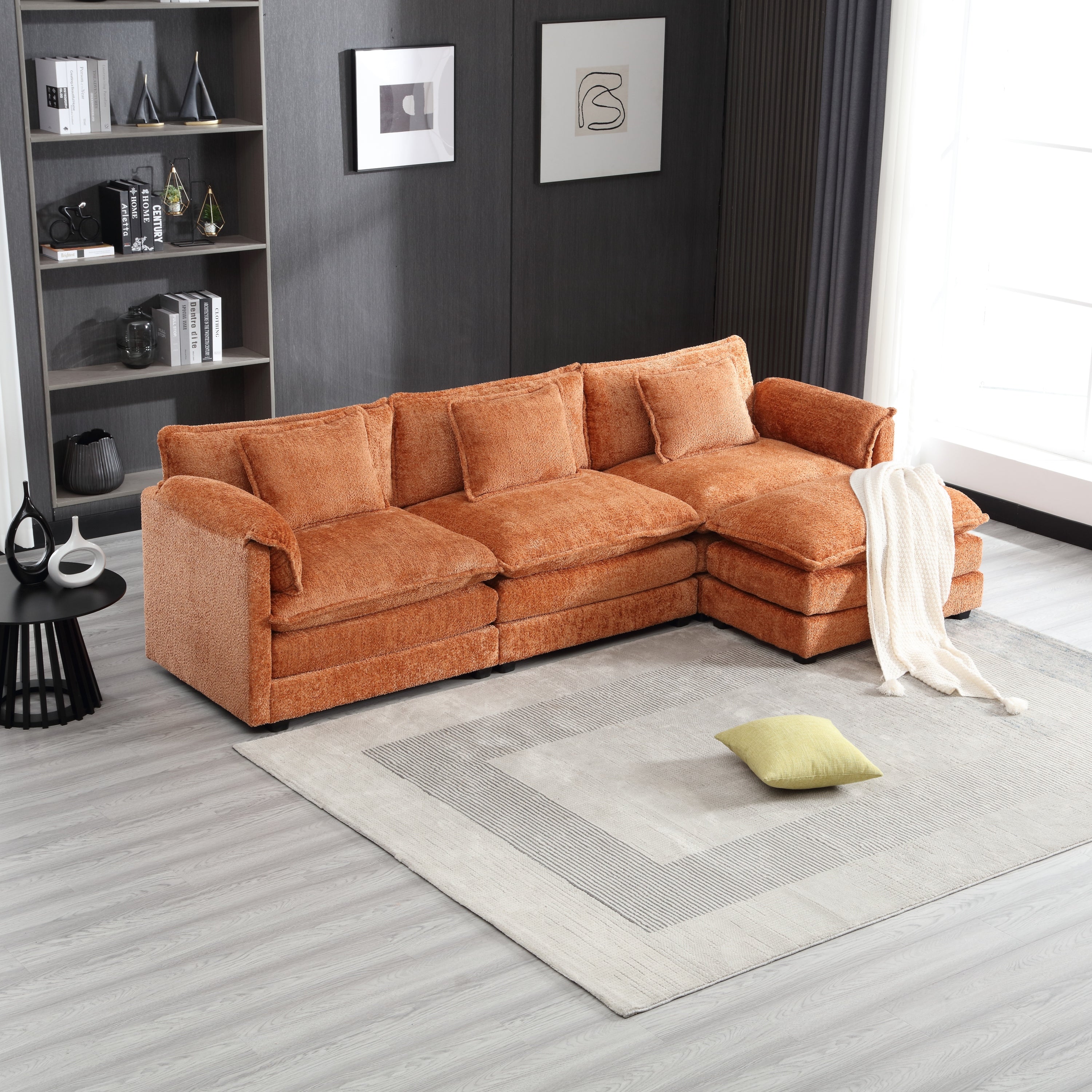 Modern Large boucle Fabric L-Shape Sectional Chenille fabric, movable pedals, detachable armrests, oversized three-seat Sofa