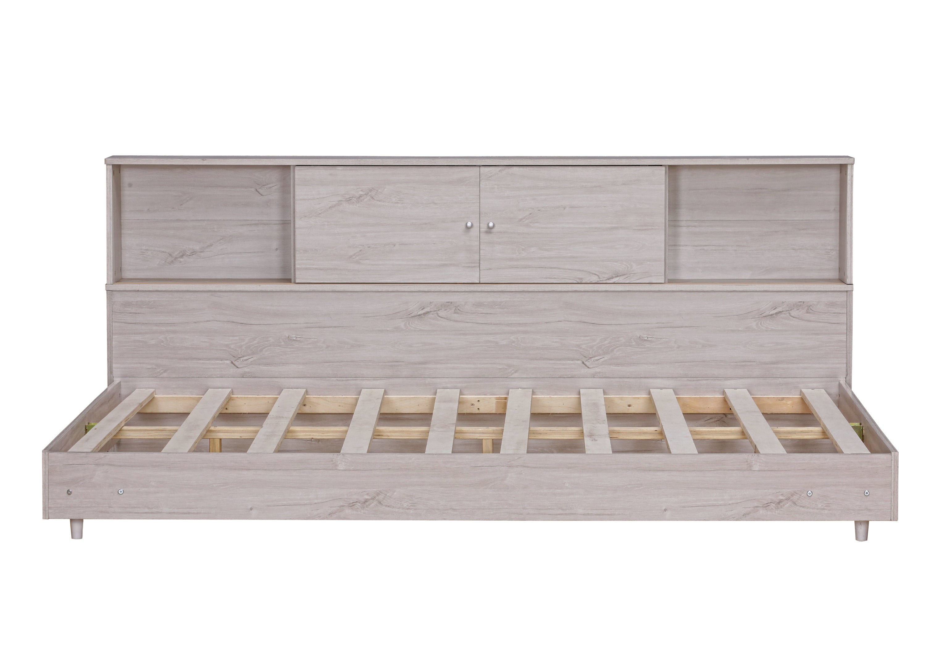 Full Size Daybed Frame with Storage Bookcases,White Oak