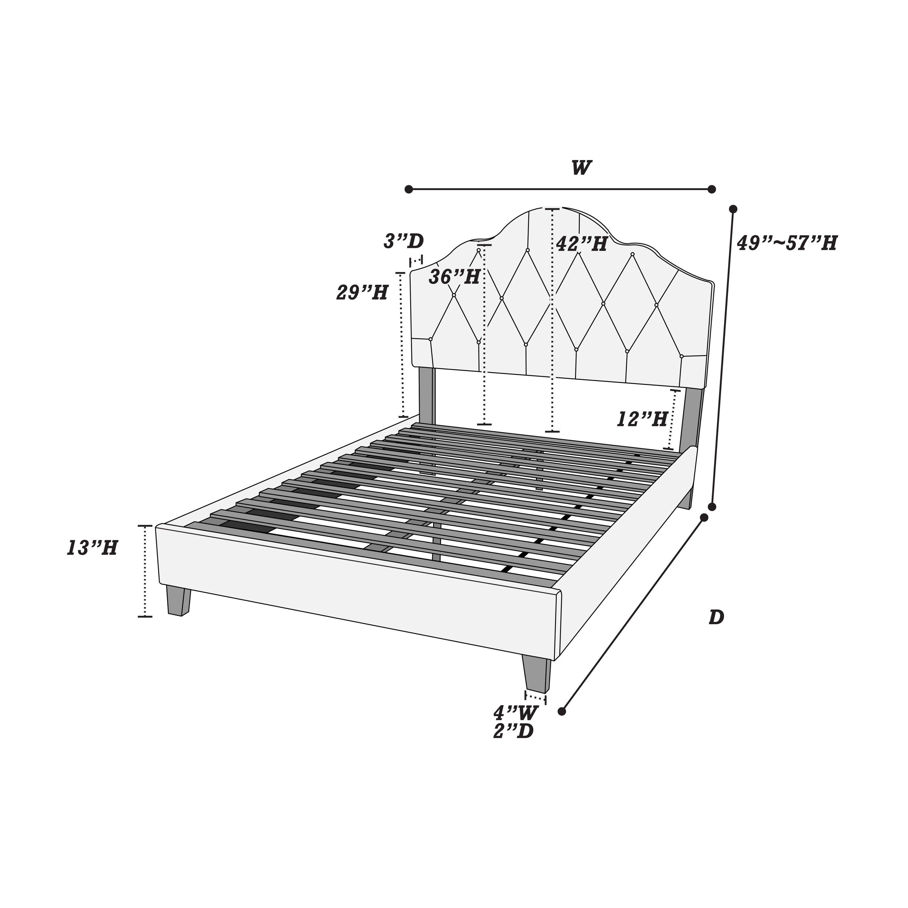 Majestic Arch 1pc Queen Size Bed Adjustable HB Grey Polyfiber Tufted Upholstered Wooden Bedframe Bedroom Furniture