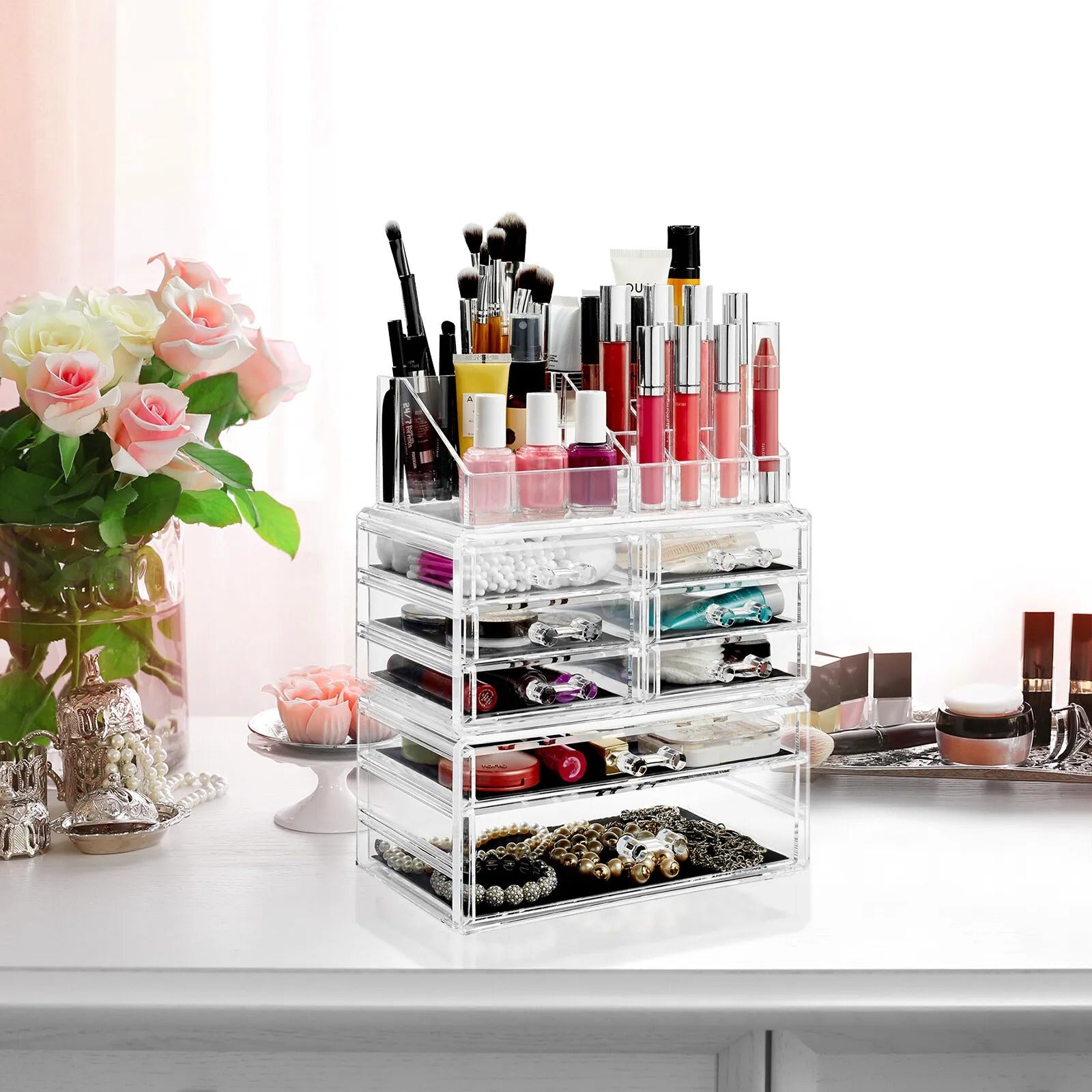 3 Pcs Acrylic Cosmetic Makeup Organizer & Jewelry Drawer Storage Display Case