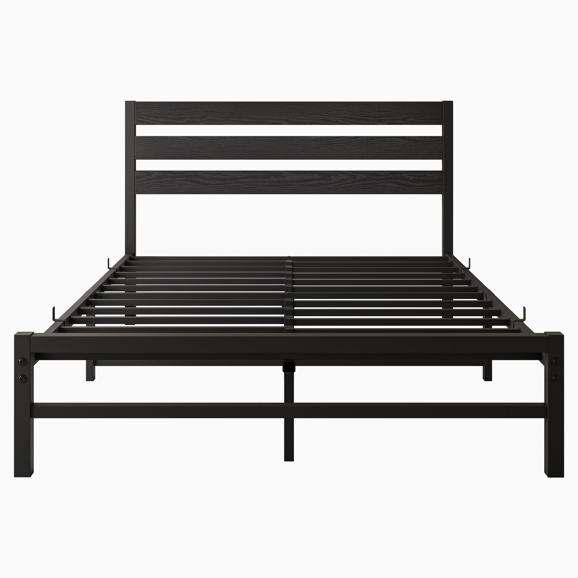 Full Size Platform Bed Frame with Rustic Vintage Wood Headboard, No Box Spring Needed Black