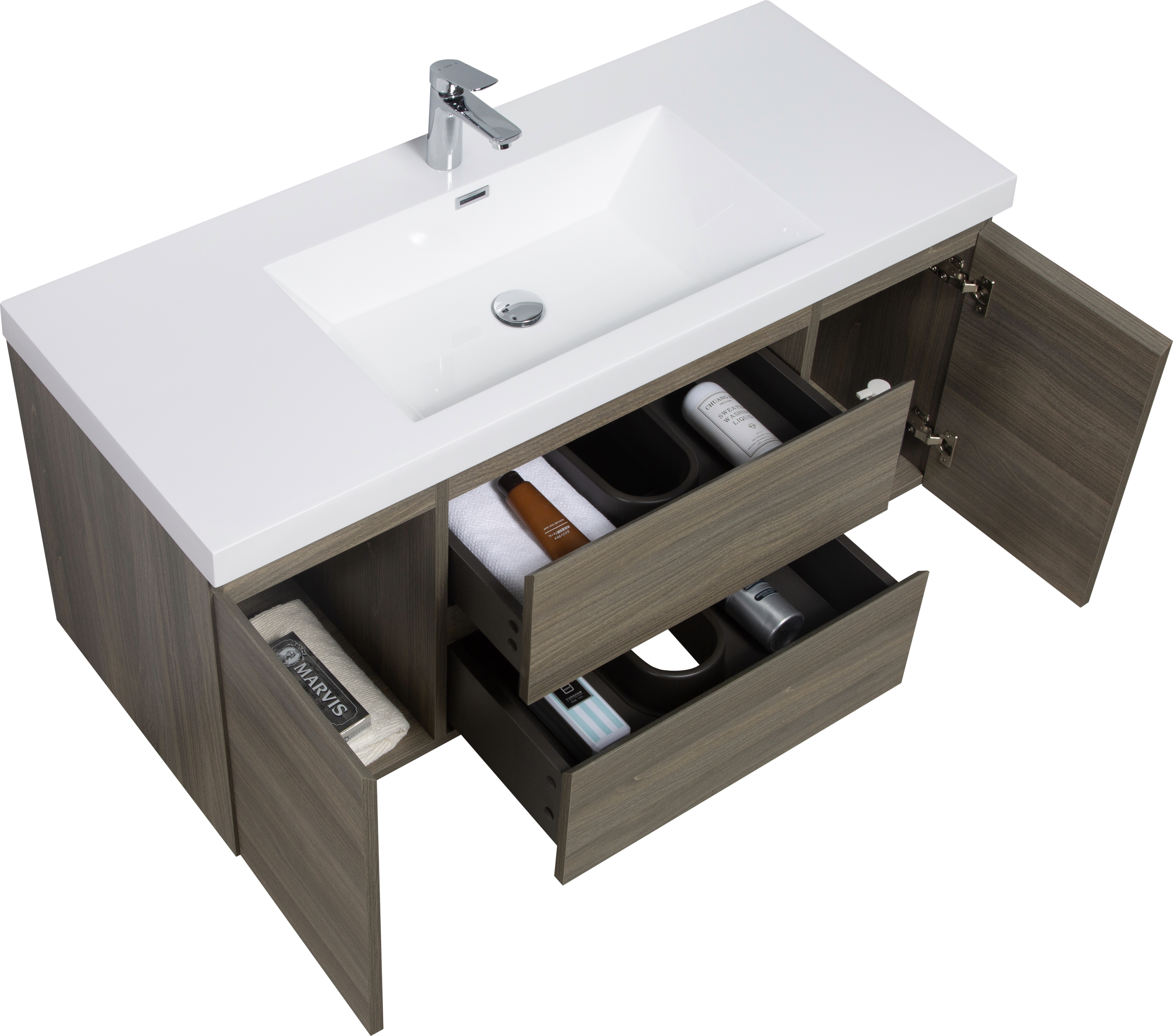 48" Floating Bathroom Vanity with Sink, Modern Wall-Mounted Bathroom Storage Vanity Cabinet with Resin Top Basin and Soft Close Drawers, Ash Grey 24V11-48AG