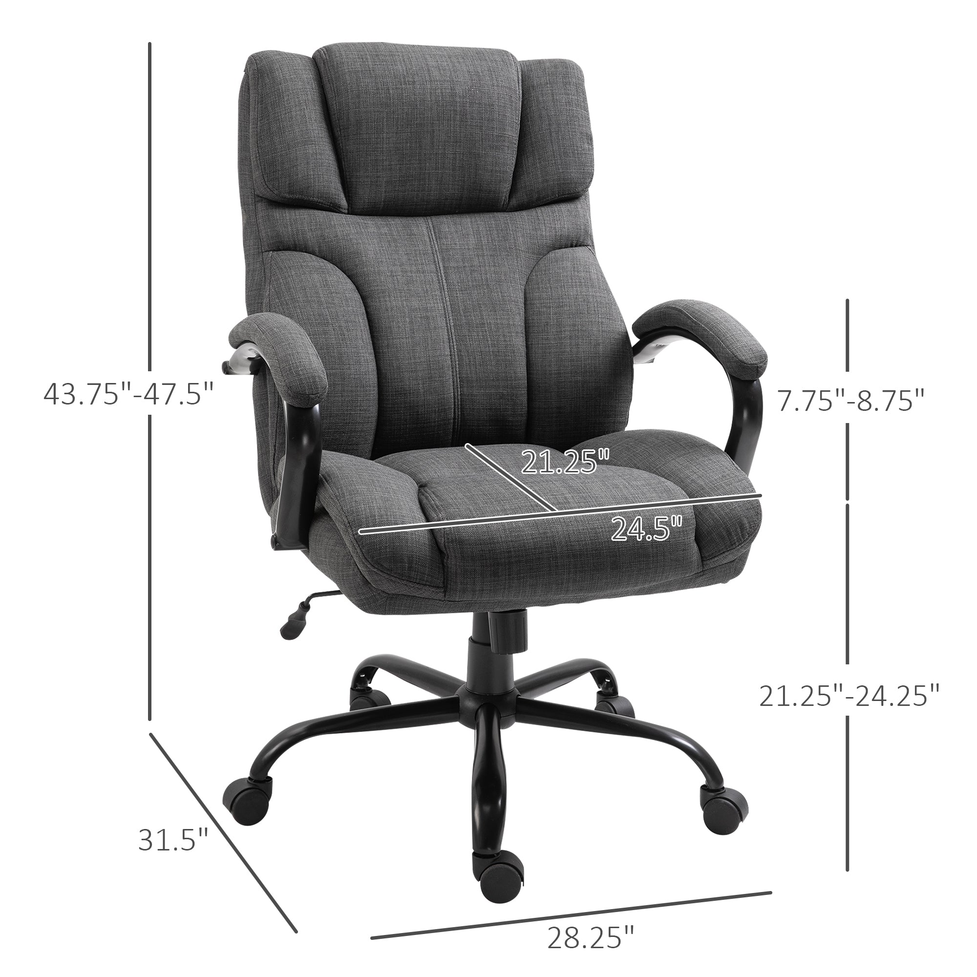 500lbs Big and Tall Office Chair with Wide Seat, Ergonomic Executive Computer Chair with Adjustable Height, Swivel Wheels and Linen Finish, Dark Grey