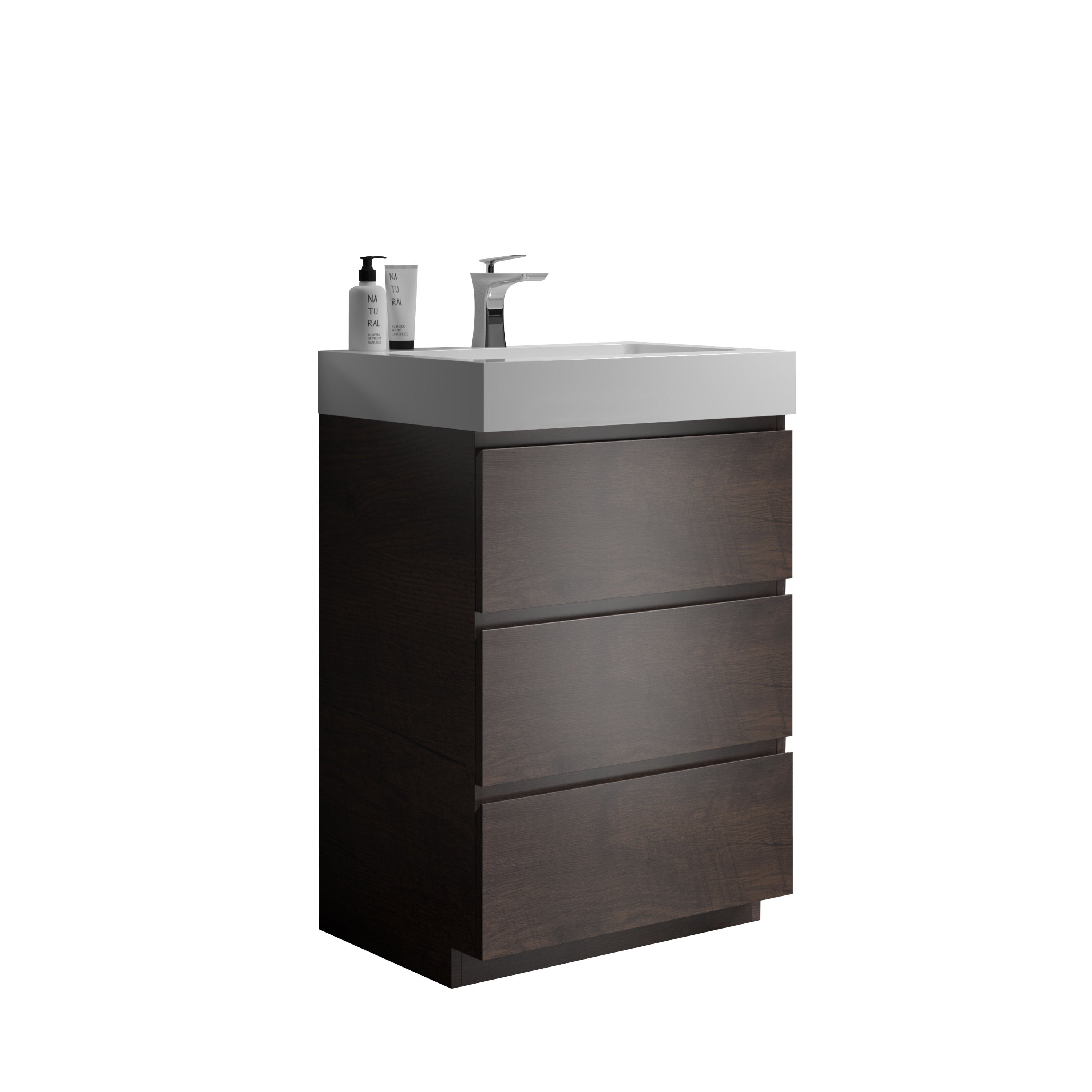 Alice 24" Walnut Bathroom Vanity with Sink, Large Storage Freestanding Bathroom Vanity for Modern Bathroom, One-Piece White Sink Basin without Drain and Faucet, Pre-assembled