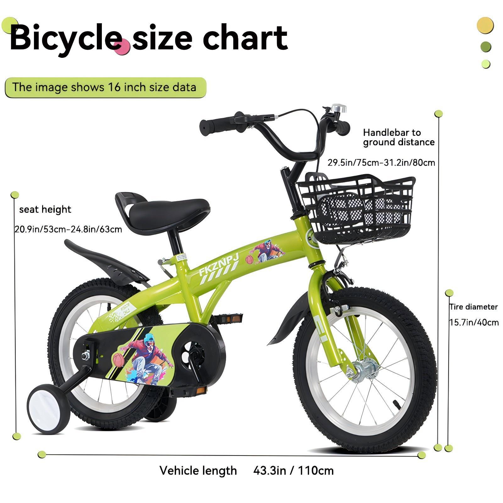 FKZNPJ 16 inch sporty kids bike with training wheels and stand Adjustable saddle Suitable for boys and girls aged 4-8 years tall Height 41-46 inches Available in a variety of colors