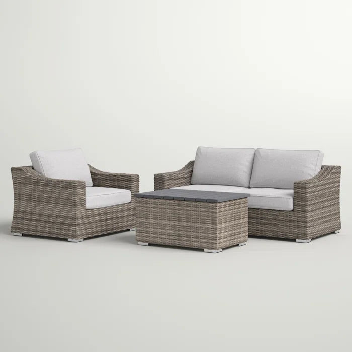 Stylish Rattan Wicker Fully Assembled 3-Person Seating Group with Plush Cushions – Perfect for Outdoor Relaxation