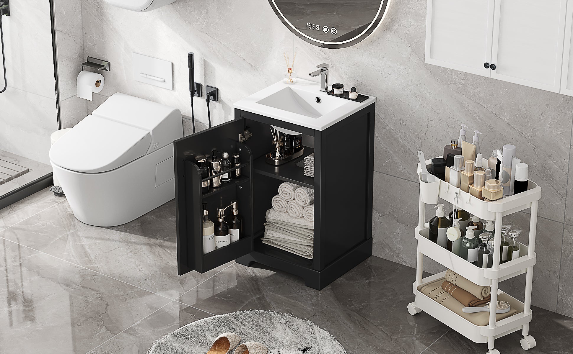 20" Bathroom Vanity with Sink, Bathroom Cabinet with Soft Closing Door, Storage Rack and Adjustable Shelve, Black