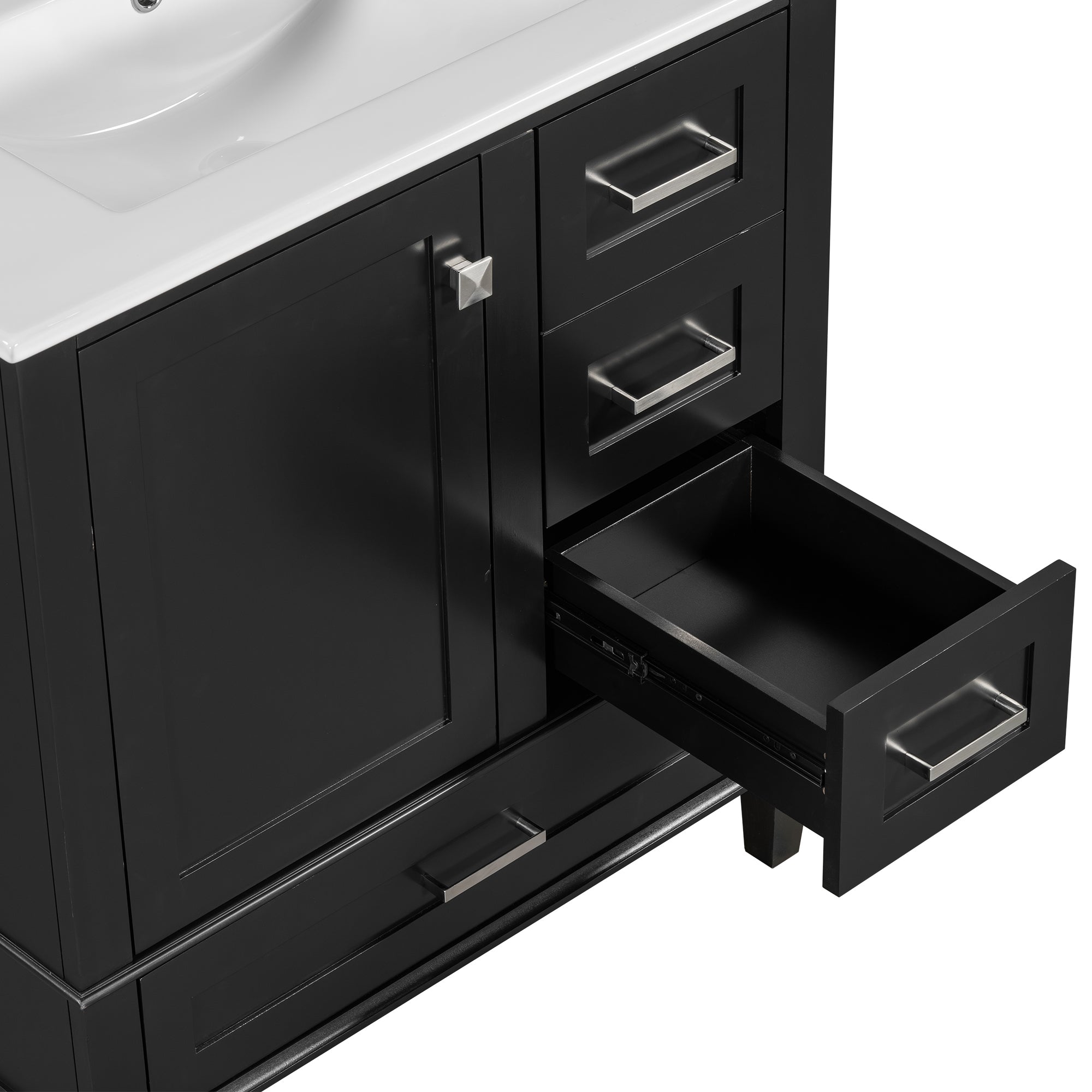 30" Bathroom Vanity , Modern Bathroom Cabinet with Sink Combo Set, Bathroom Storage Cabinet with a Soft Closing Door and 3 Drawers, Solid Wood Frame(Black)