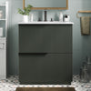 30-inch green fluted bathroom vanity with ceramic sink, front view