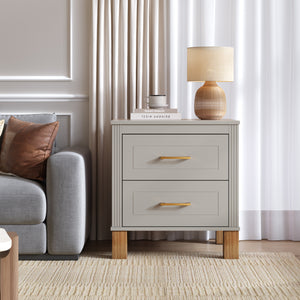Gray 2-drawer fluted nightstand tall bedside table front view