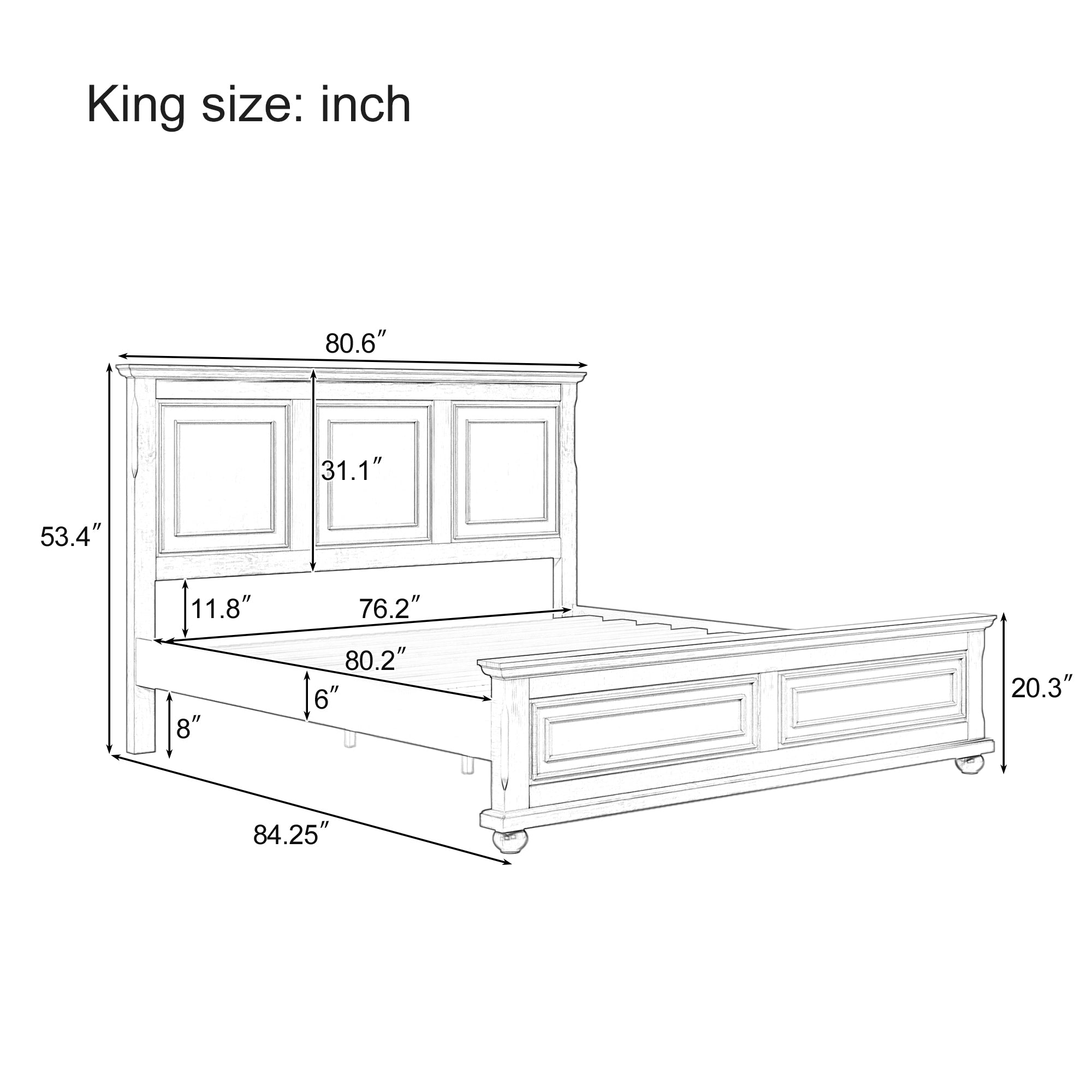 Traditional Town and Country Style Pinewood Vintage King Bed, Rich Brown