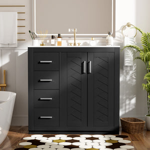 36-inch freestanding bathroom vanity with ceramic sink, front view