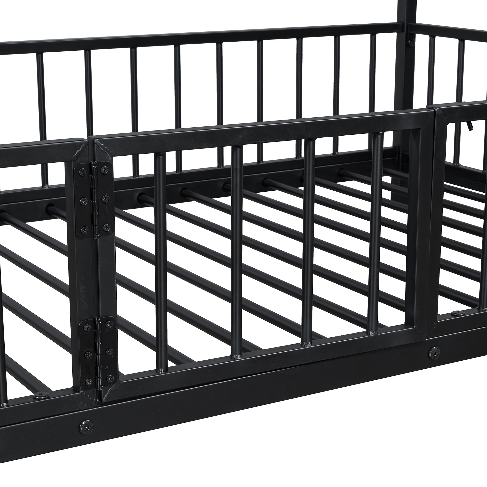 Twin over Twin Size Metal Bunk Bed with Slide and Guardrails, Black