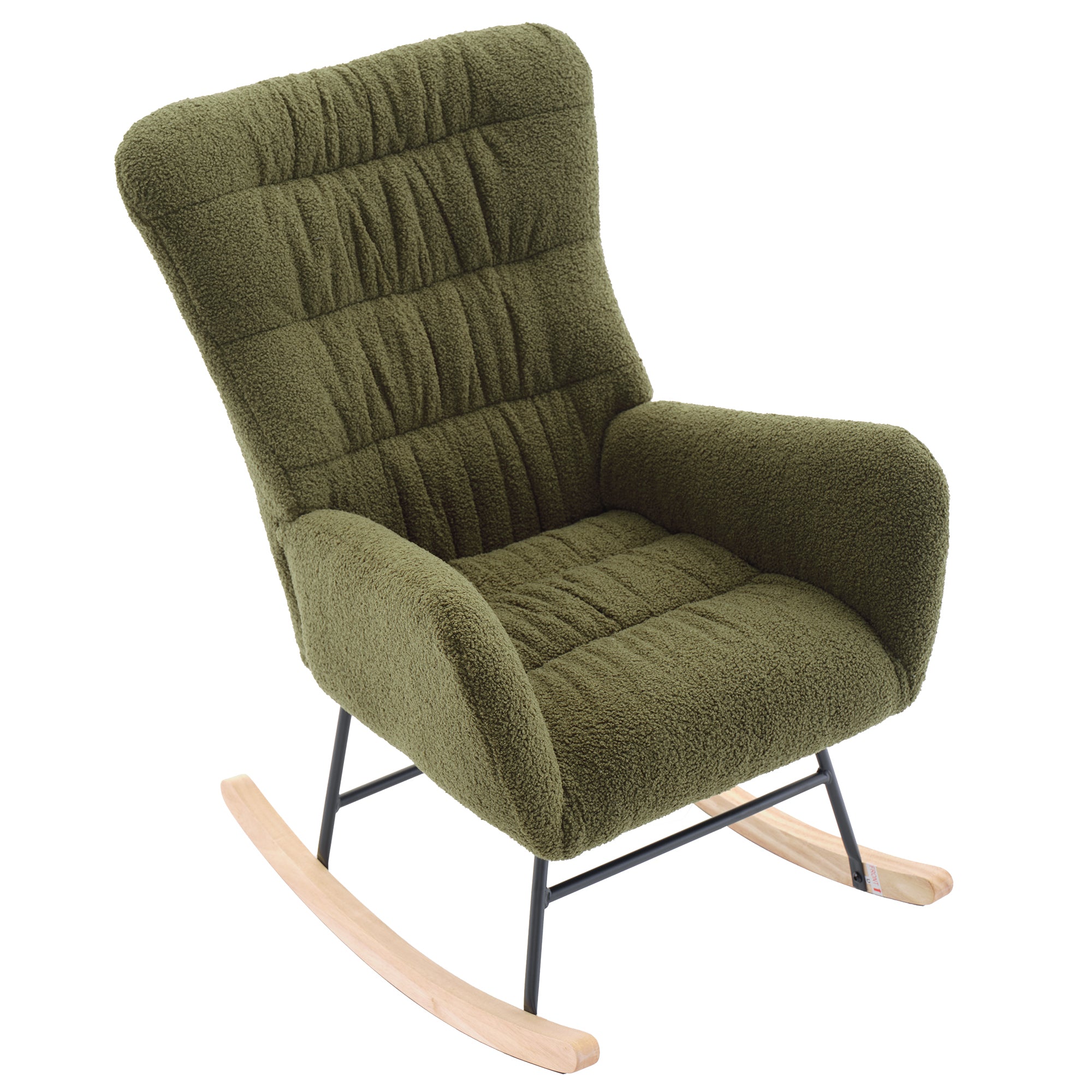 Nursery Rocking Chair, Teddy Upholstered Glider Rocker, Rocking Accent Chair with High Backrest, Comfy Rocking Accent Armchair for Living Room, Bedroom, Offices, DARK GREEN