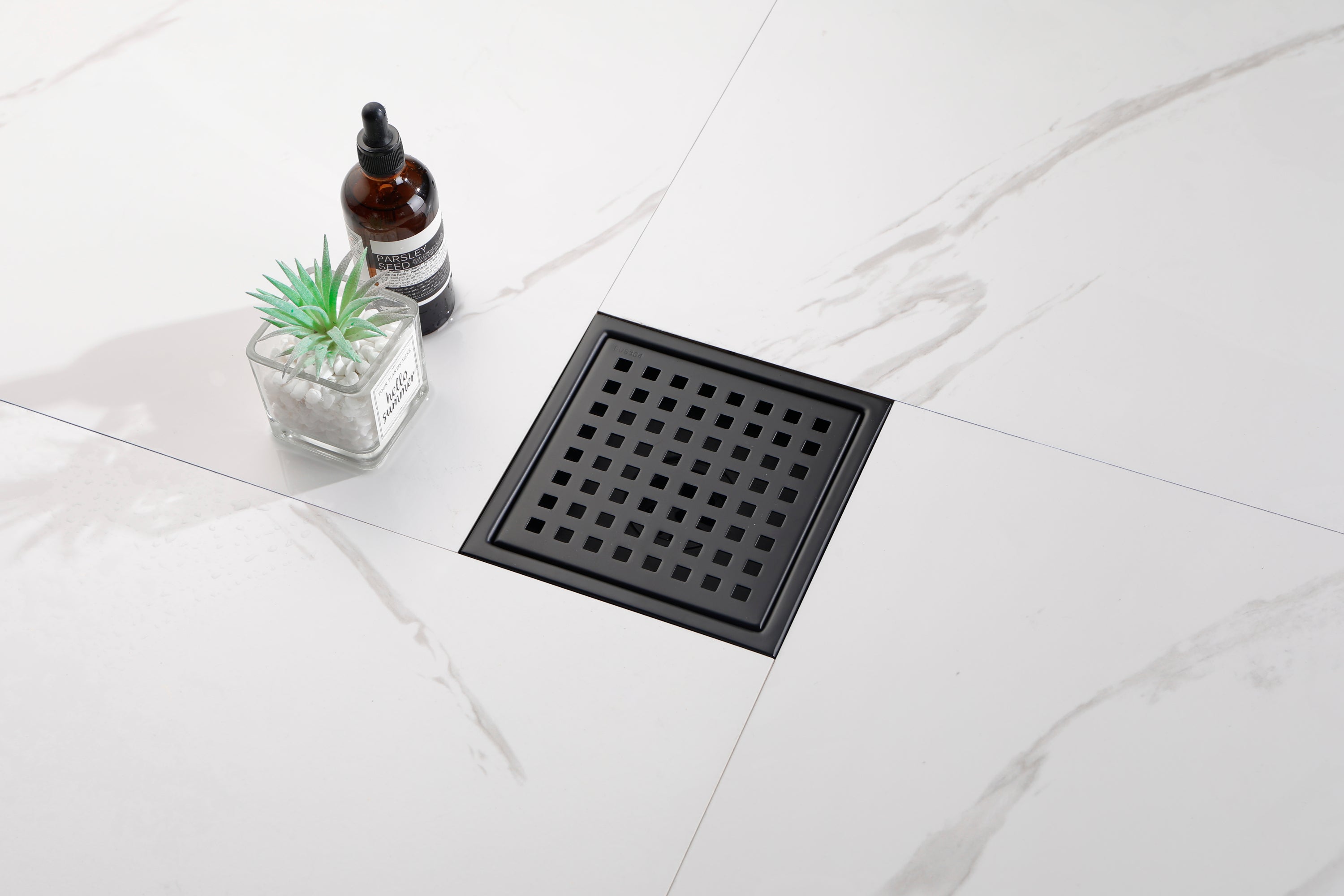 6 Inch Square Shower Floor Drain  Square Shower Floor Drain with Flange,Pattern Grate Removable,Food-Grade SUS 304 Stainless Steel