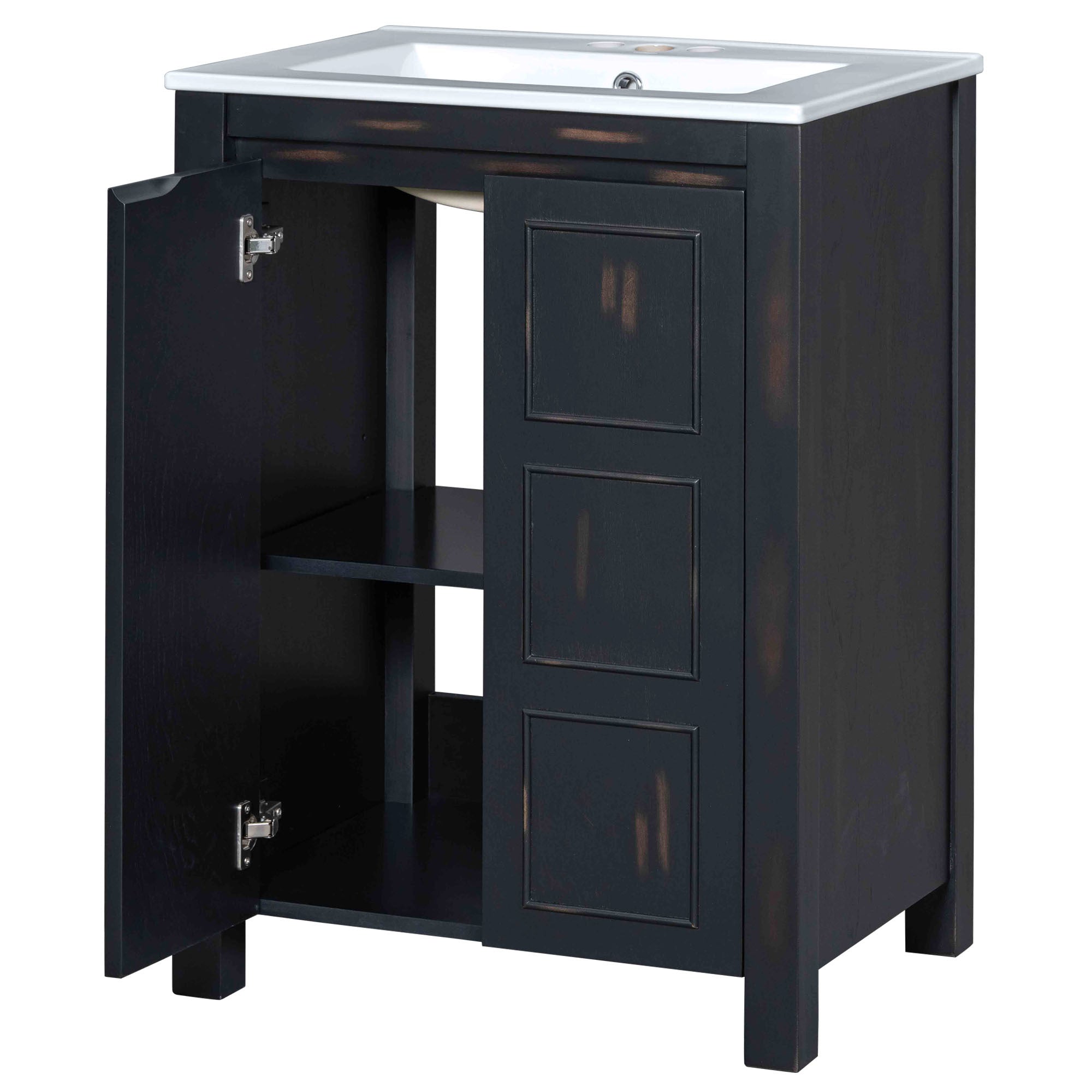 24x18x34 Inches Vintage Style Small Bathroom Vanity Combo with Ceramic Sink, 2 Soft-close Doors