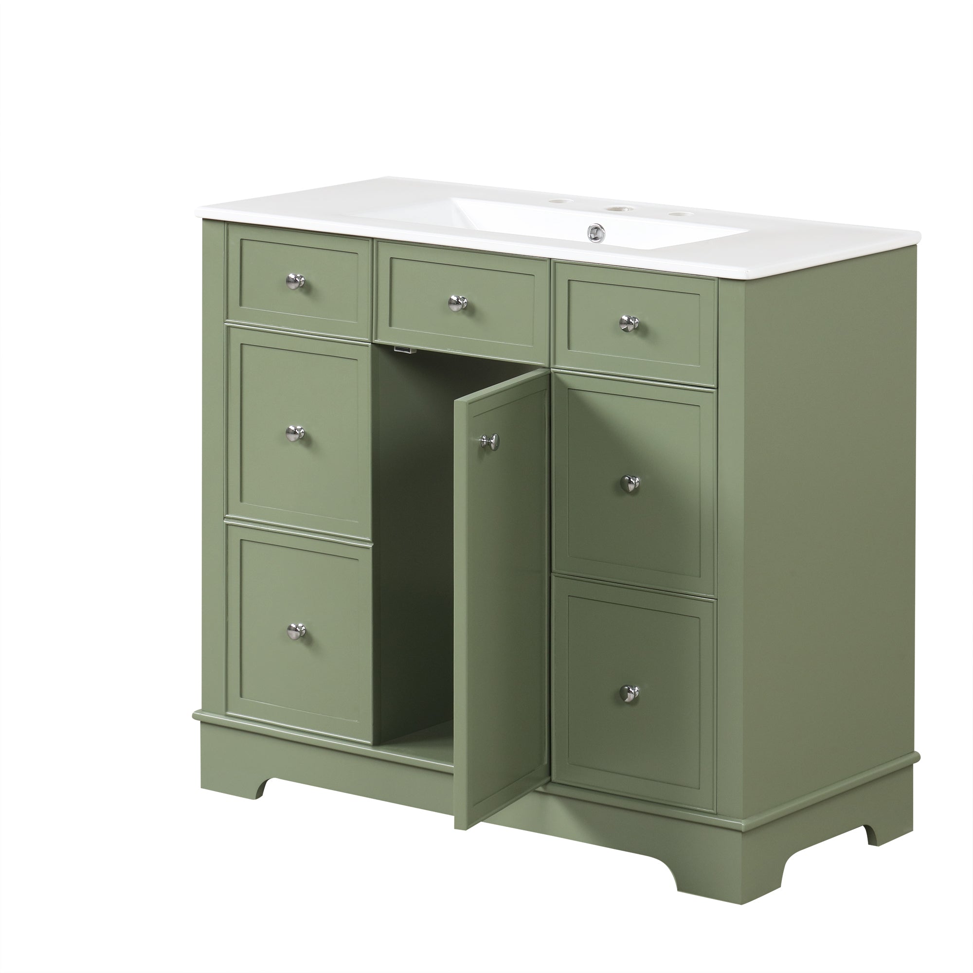 36" Bathroom Vanity with Sink, One Cabinet with Three drawers and One Flip Drawer, Solid Wood and MDF Board, Green