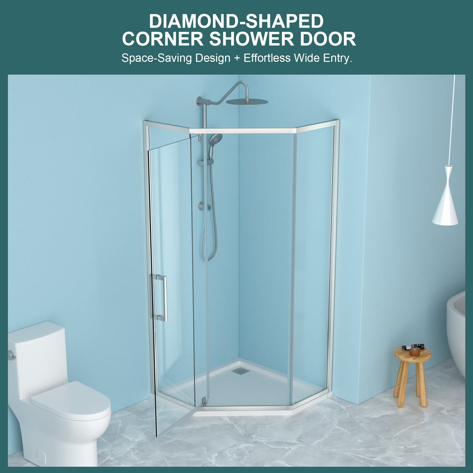 34-1/8 x 72 in Semi-Frameless Neo-Angle Shower Enclosure - 34-1/8 x 72 in / Brushed Silver view 5