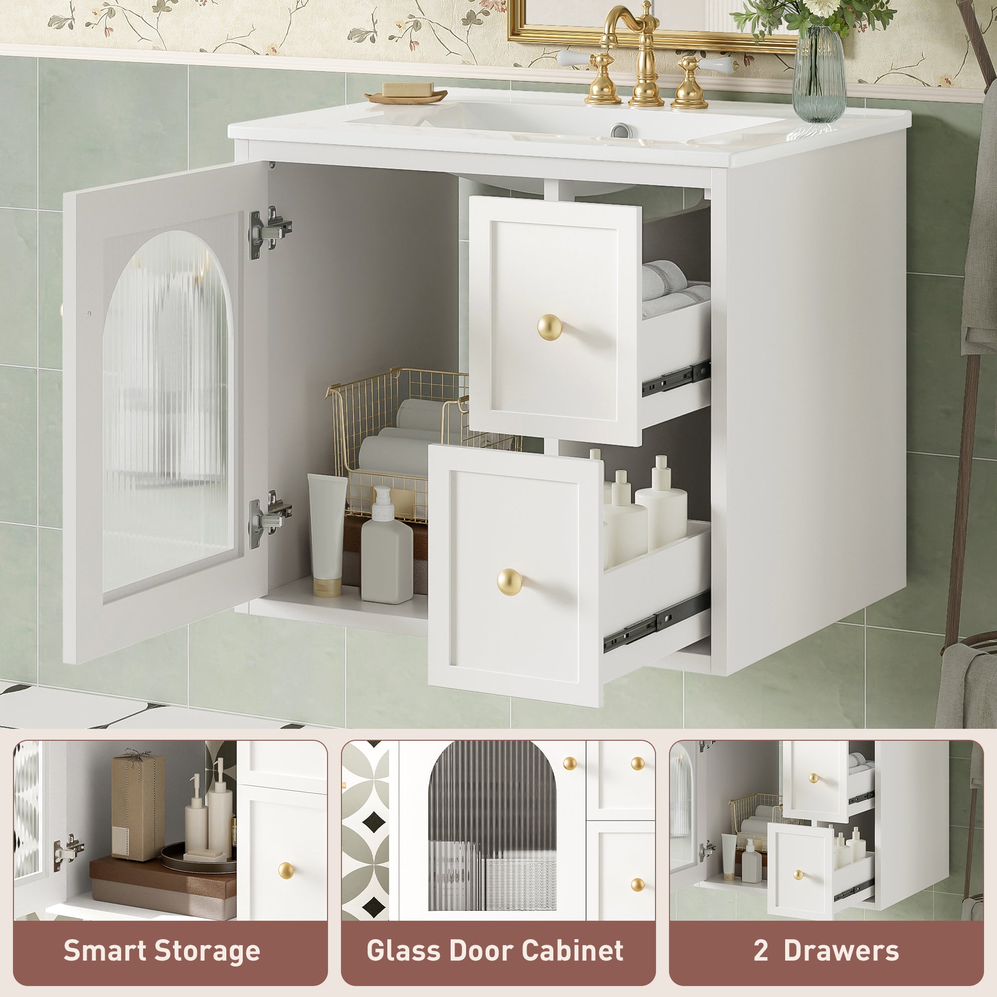 24 inch white wall mounted bathroom vanity detail view 6