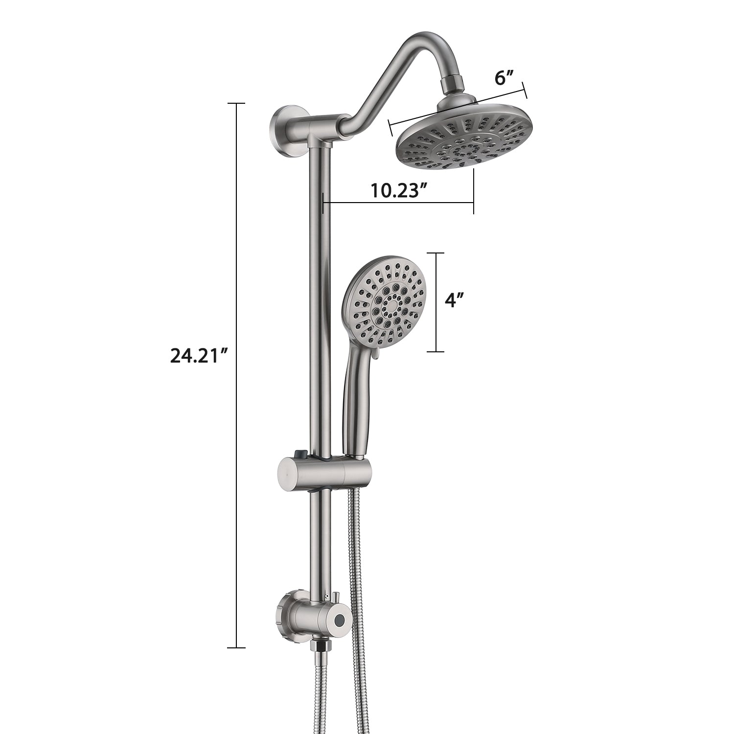 Brushed Nickel 6 Inch Rain Shower Head with Handheld Shower Head Bathroom Rain Shower System