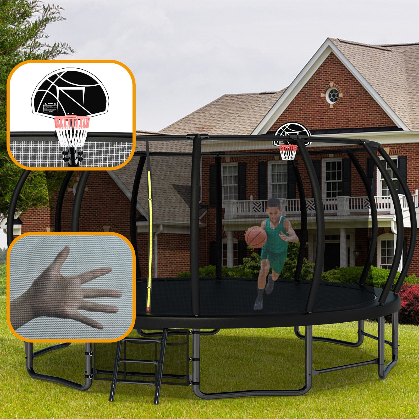 16FT Outdoor Trampoline for Kids and Adults, Pumpkin Trampolines with Curved Poles,Heavy Duty Trampoline Anti-Rust Coating ASTM Approval