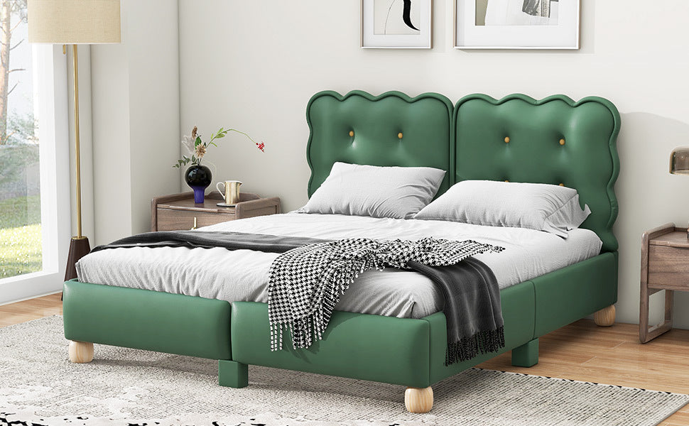 Queen Size Upholstered Platform Bed with Support Legs,Green