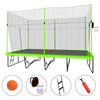 10ft by 17ft Rectangule Trampoline with Green Fabric Black Powder-coated Galvanized Steel Tubes with Basketball Hoop System Advanced Ladder