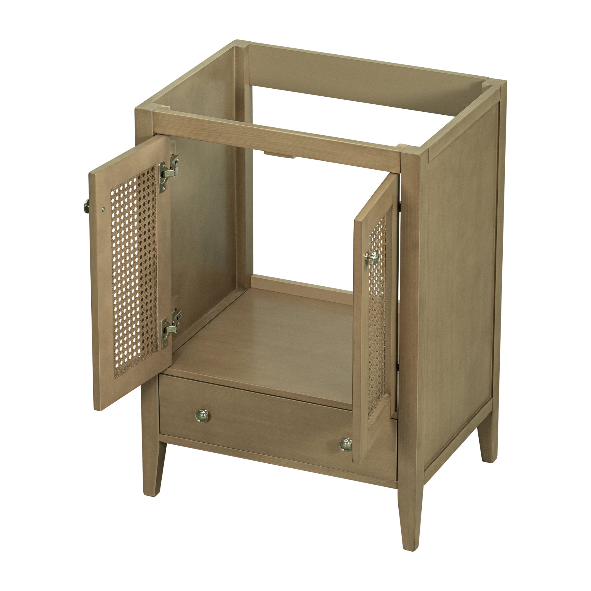 24" Bathroom Vanity without Sink, Base Only, Rattan Cabinet with Doors and Drawer, Solid Frame and MDF Board, Natural