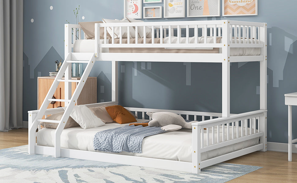 White Twin XL over Queen bunk bed, front elevation view