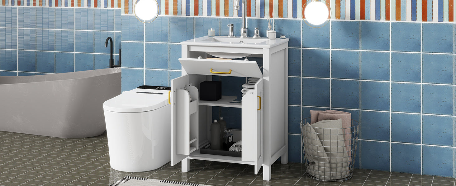 24"Bathroom Vanity Combo with Ceramic sink, Luxurious Space-Saving Vanity - W24"*D18"*H34"inch, 2 Soft-Close Doors