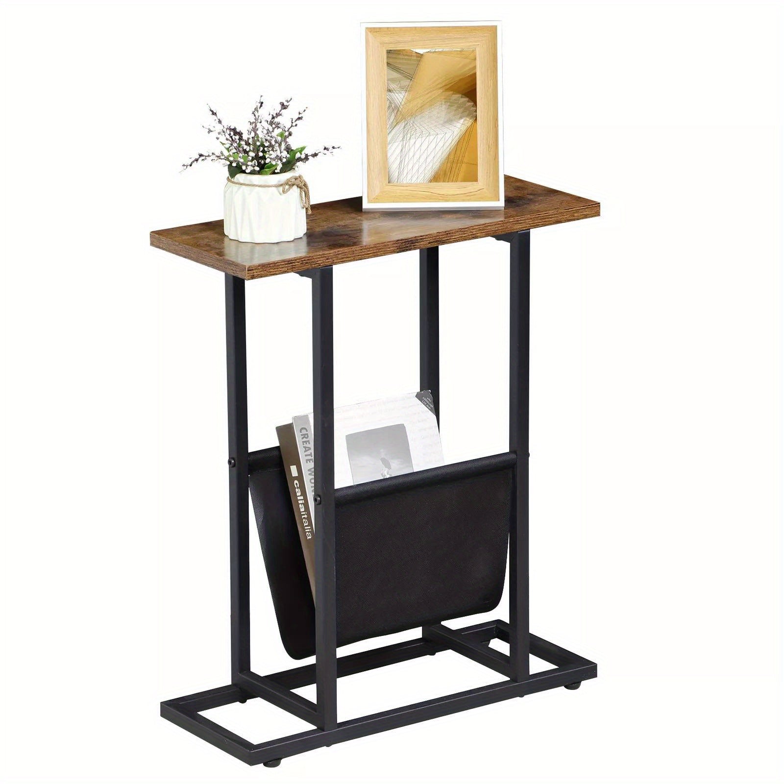 Narrow Side Table for Small Spaces – End Table with Storage & Magazine Holders!