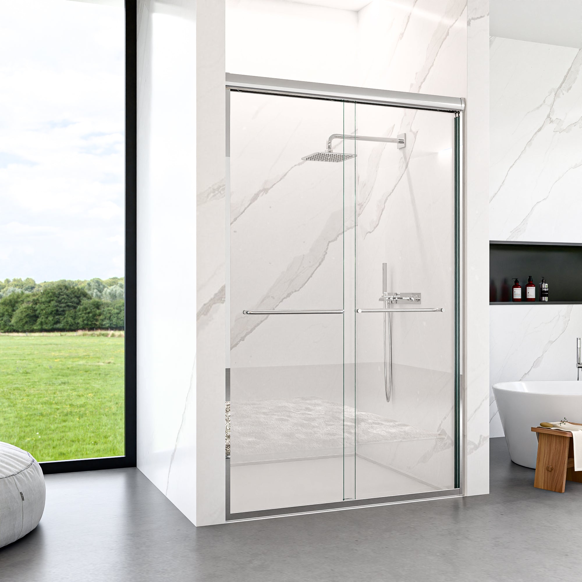 44-60 x 72 in Chrome Semi-Frameless Bypass Door view 2