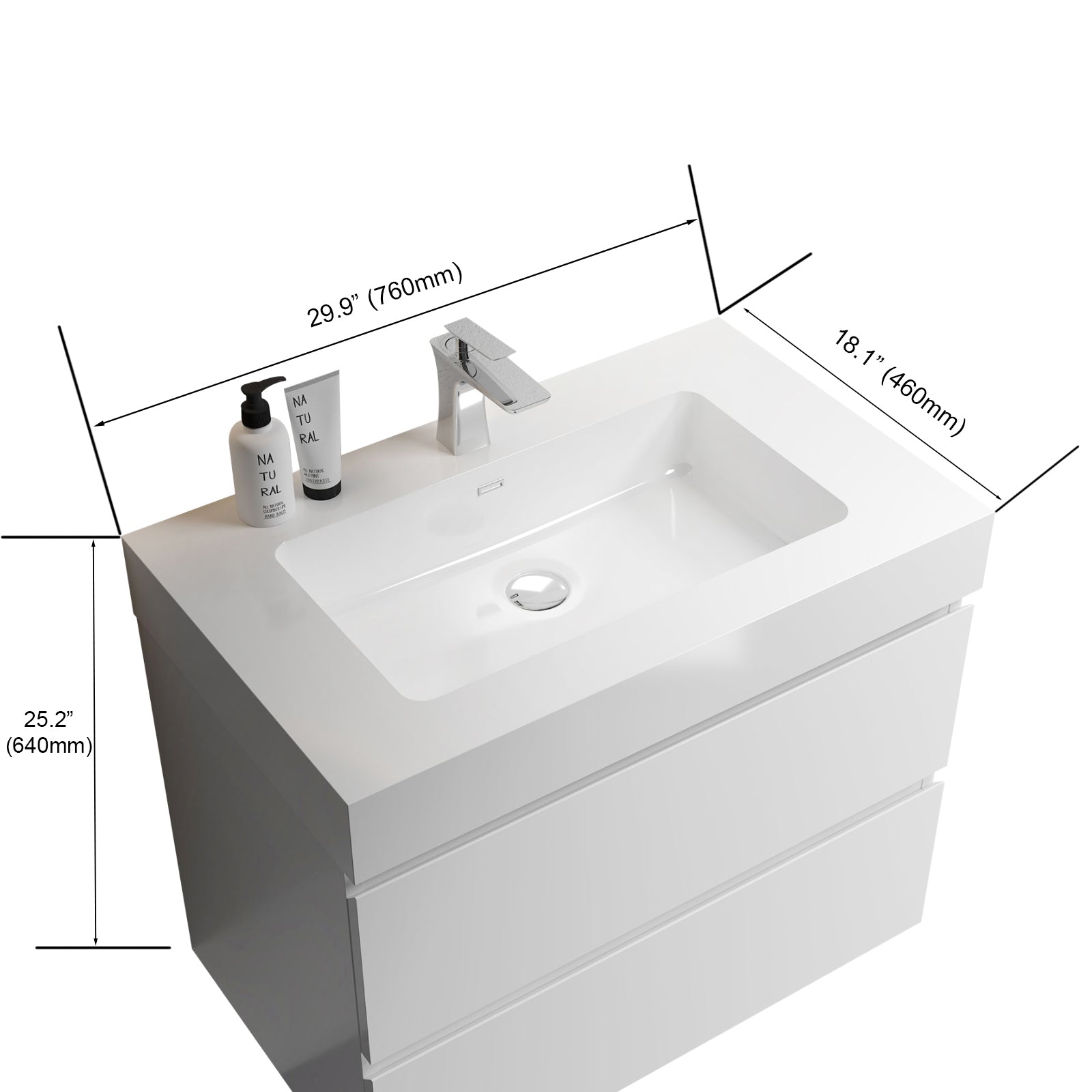 Alice 30" White Bathroom Vanity with Sink, Large Storage Wall Mounted Floating Bathroom Vanity for Modern Bathroom, One-Piece White Sink Basin without Drain and Faucet, Pre-assembled