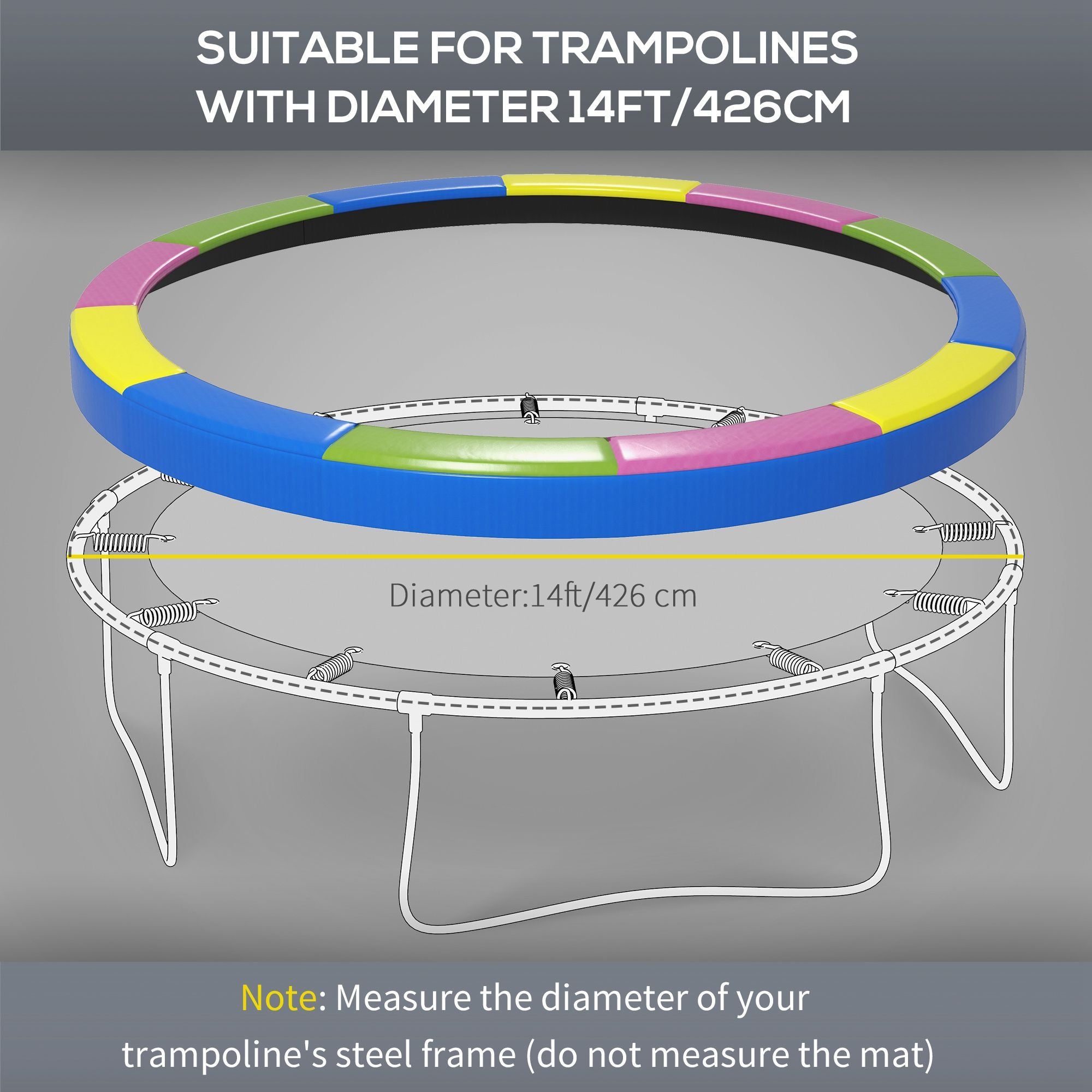 Soozier 14FT Trampoline Spring Cover, Safety Trampoline Pad Replacement, Waterproof and Tear-Resistant, All-Weather Trampoline Accessories, Multi-Color